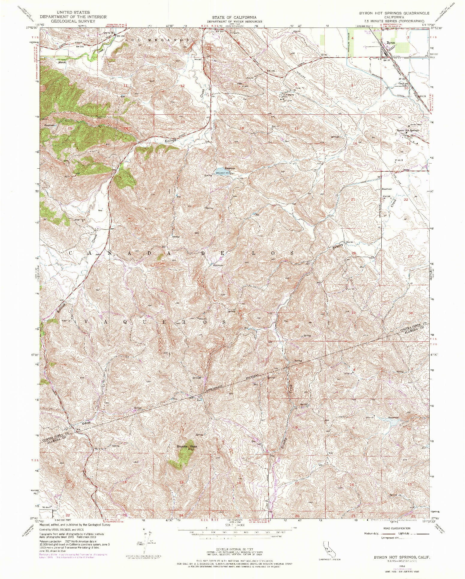USGS 1:24000-SCALE QUADRANGLE FOR BYRON HOT SPRINGS, CA 1953