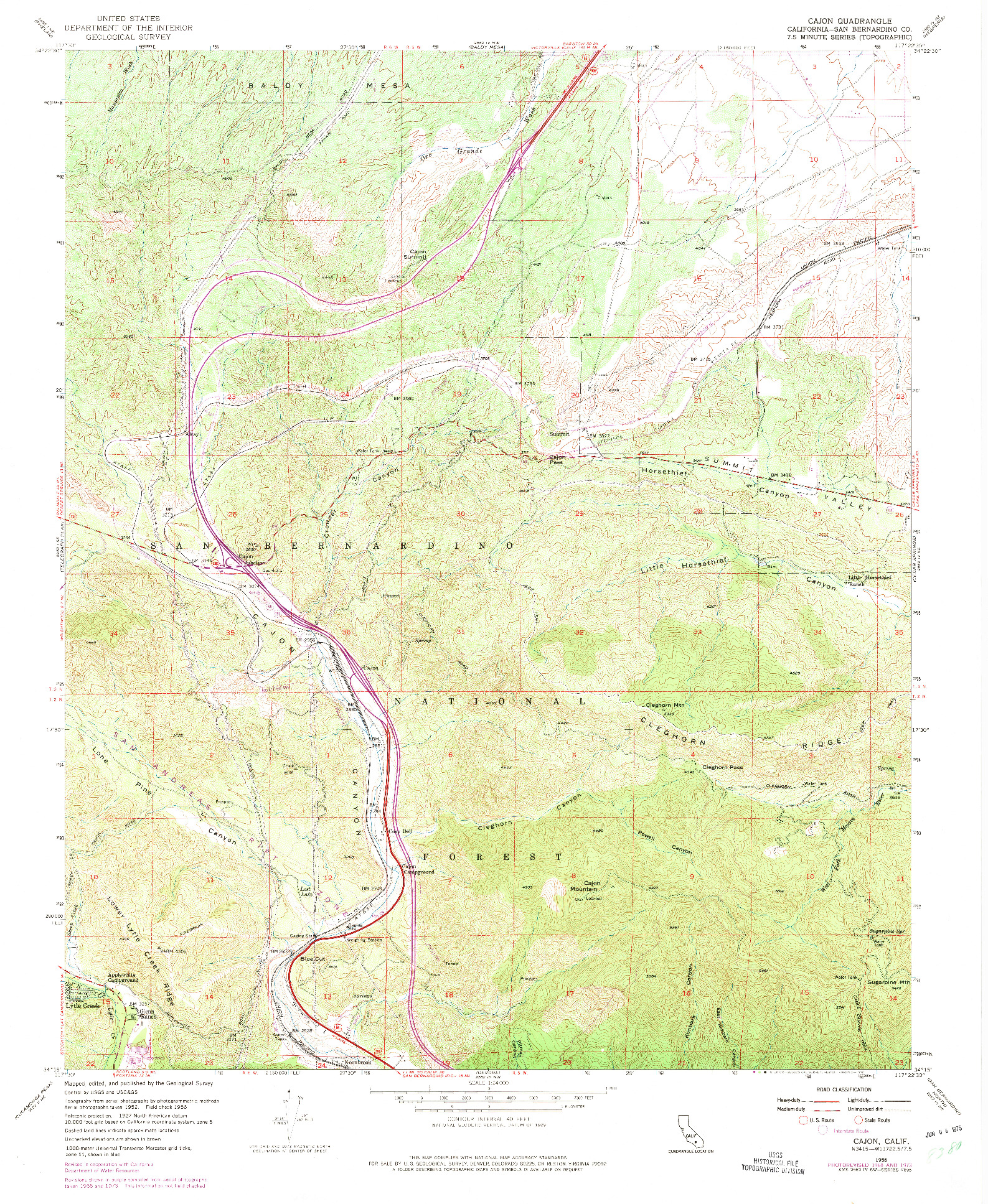 USGS 1:24000-SCALE QUADRANGLE FOR CAJON, CA 1956