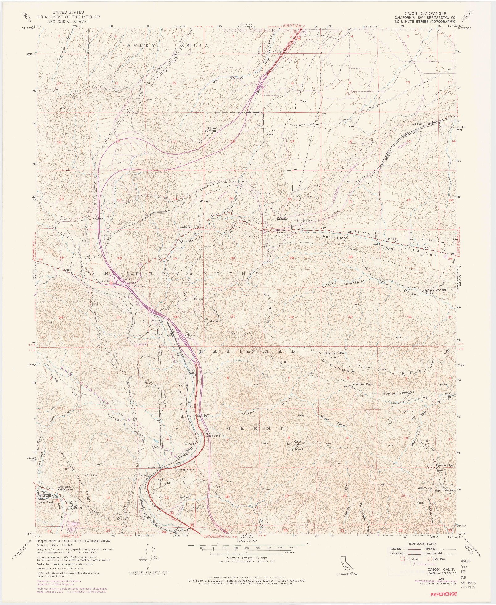 USGS 1:24000-SCALE QUADRANGLE FOR CAJON, CA 1956