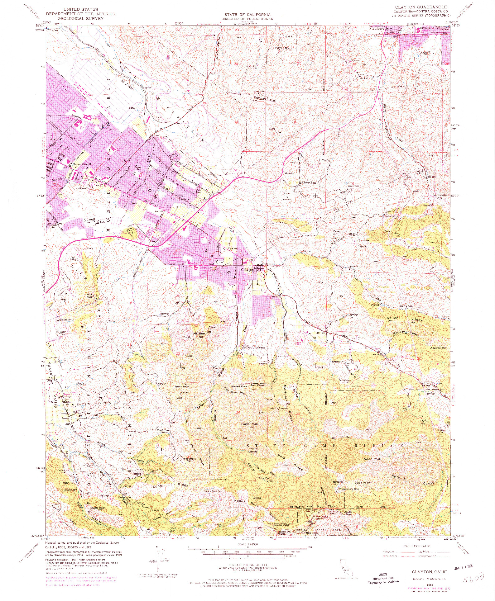 USGS 1:24000-SCALE QUADRANGLE FOR CLAYTON, CA 1953