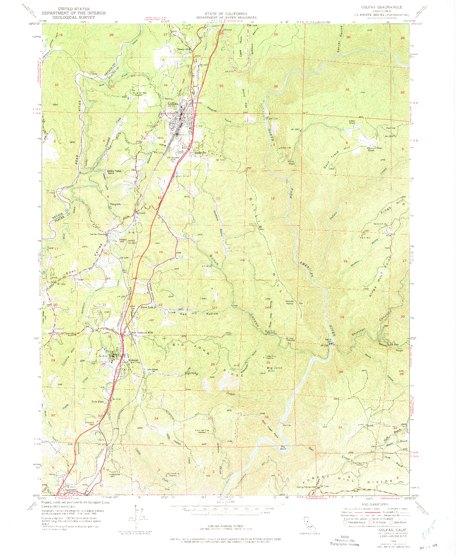 USGS 1:24000-SCALE QUADRANGLE FOR COLFAX, CA 1949