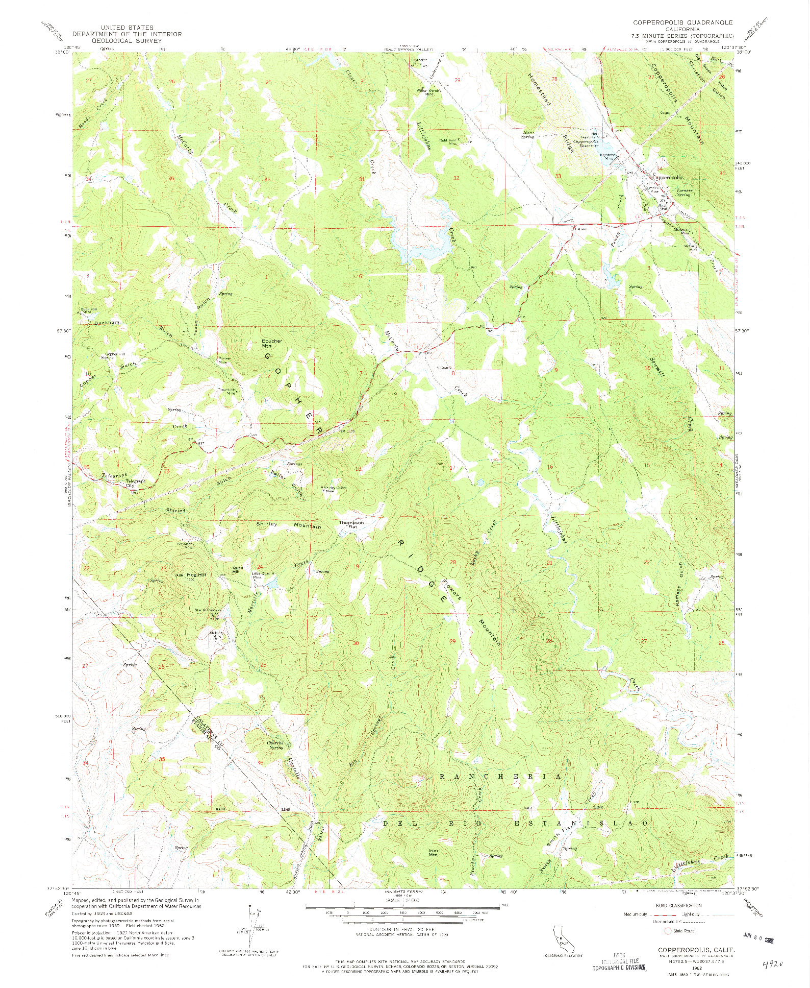 USGS 1:24000-SCALE QUADRANGLE FOR COPPEROPOLIS, CA 1962