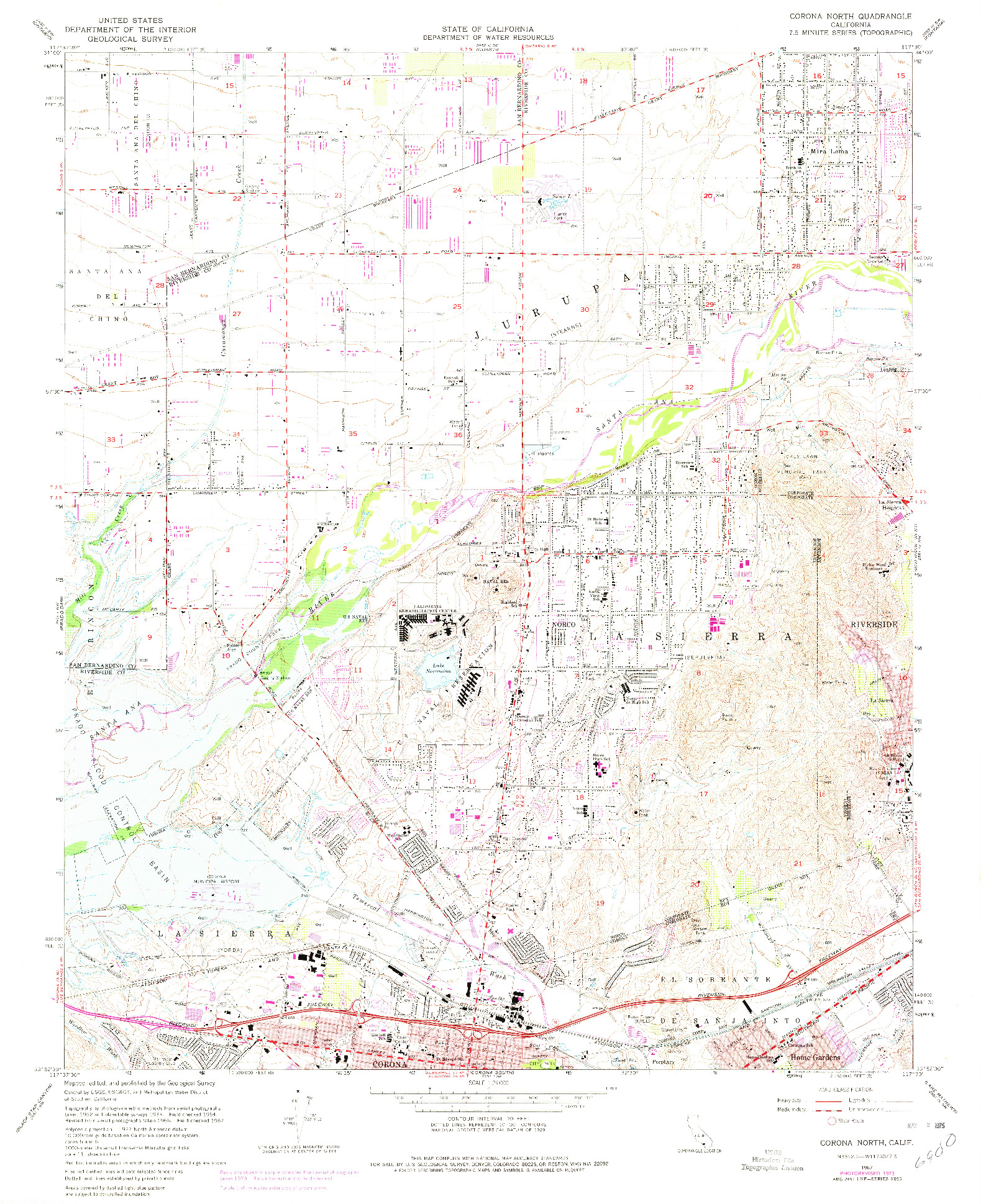 USGS 1:24000-SCALE QUADRANGLE FOR CORONA NORTH, CA 1967