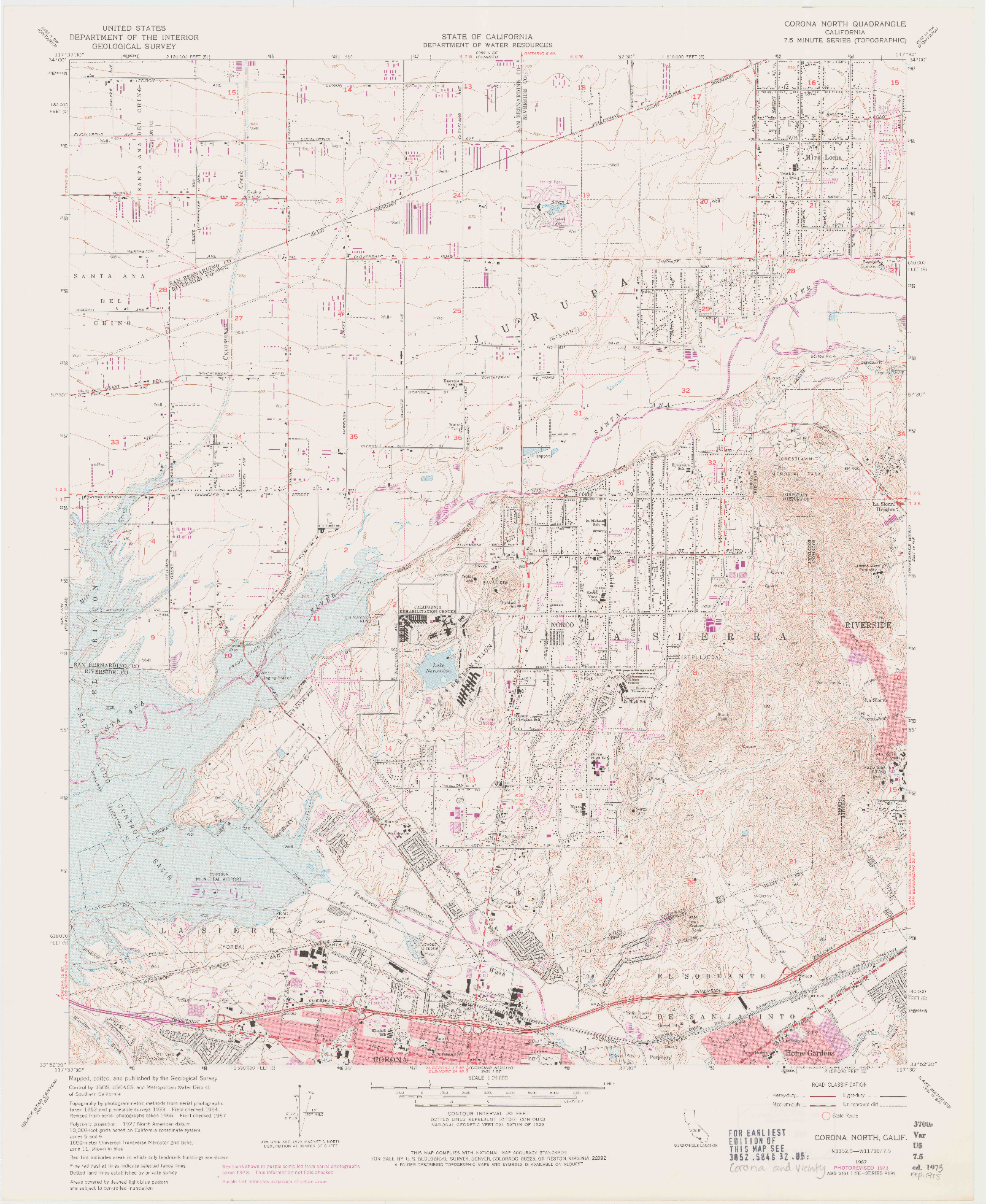 USGS 1:24000-SCALE QUADRANGLE FOR CORONA NORTH, CA 1967