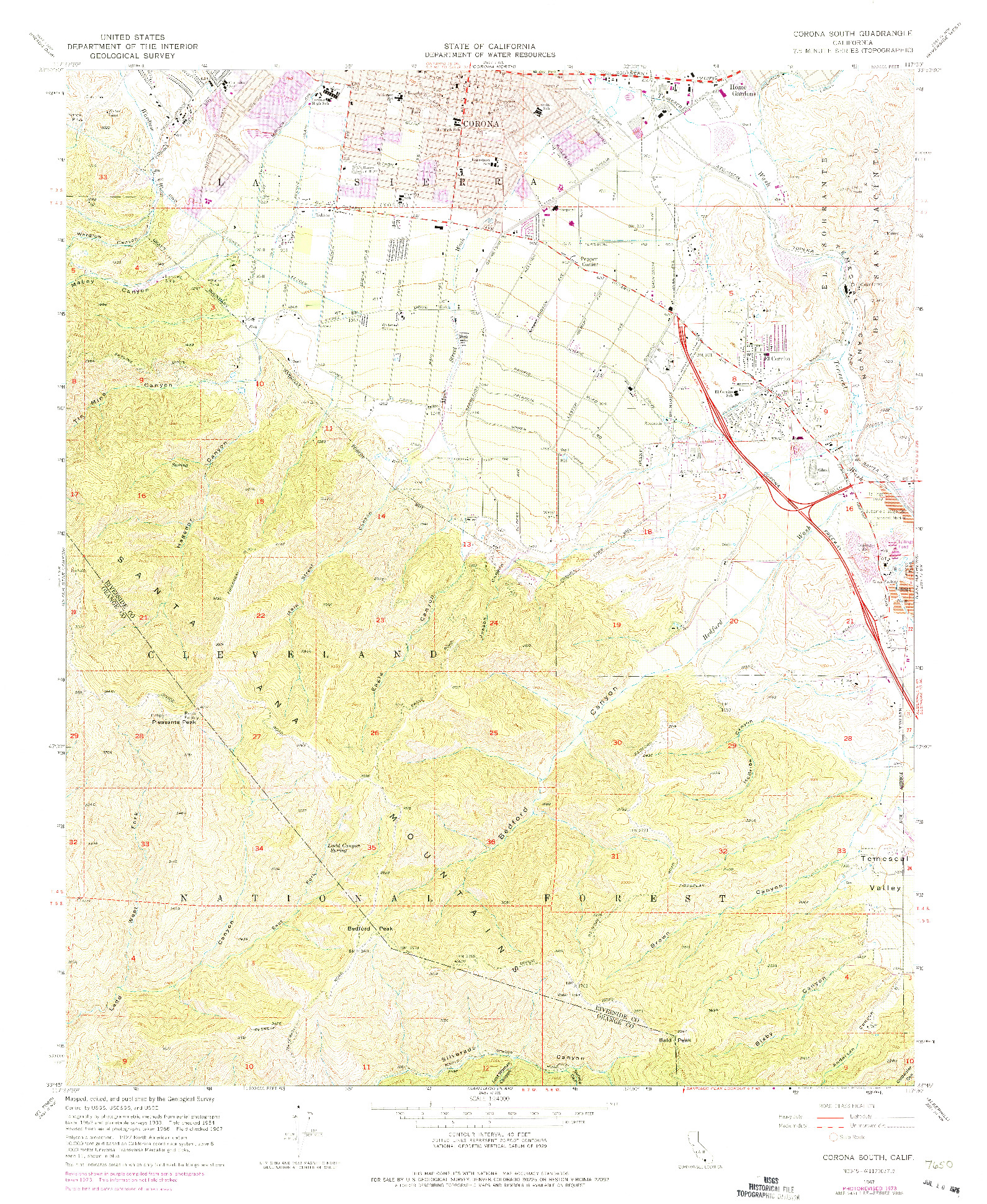 USGS 1:24000-SCALE QUADRANGLE FOR CORONA SOUTH, CA 1967