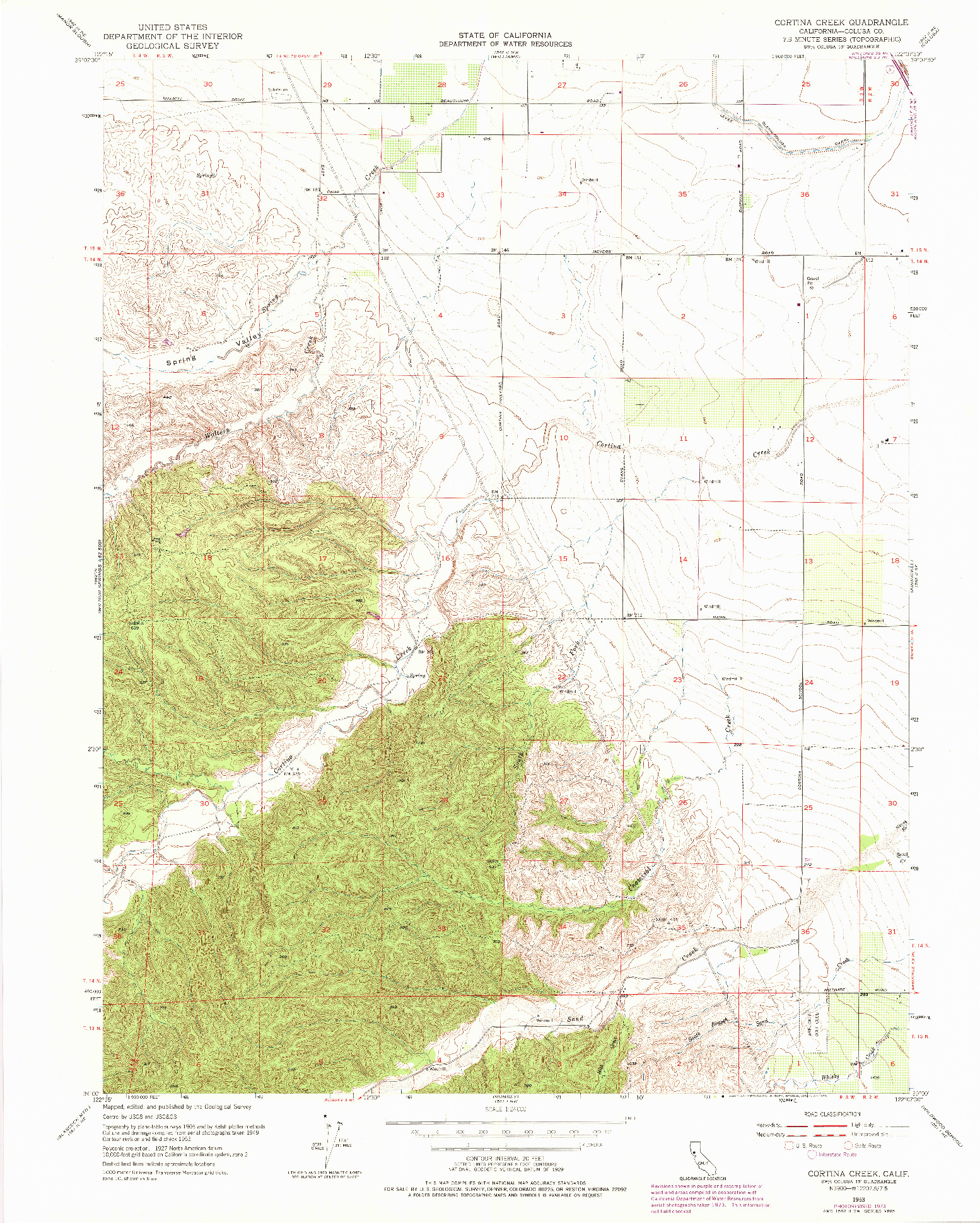 USGS 1:24000-SCALE QUADRANGLE FOR CORTINA CREEK, CA 1953