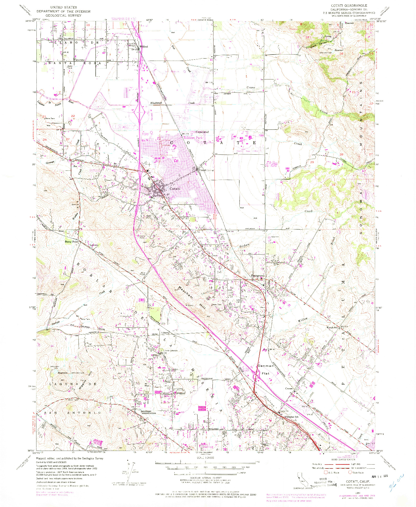 USGS 1:24000-SCALE QUADRANGLE FOR COTATI, CA 1954