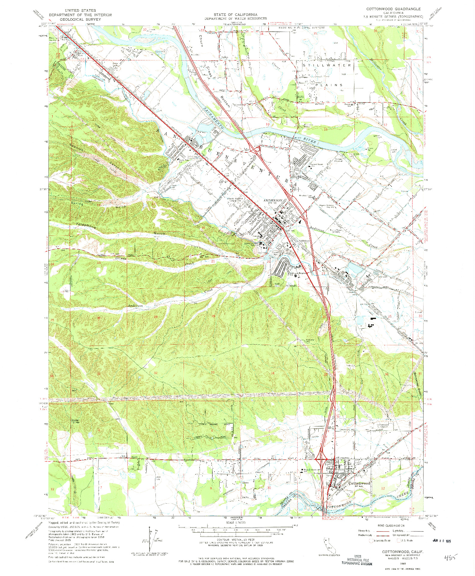USGS 1:24000-SCALE QUADRANGLE FOR COTTONWOOD, CA 1965