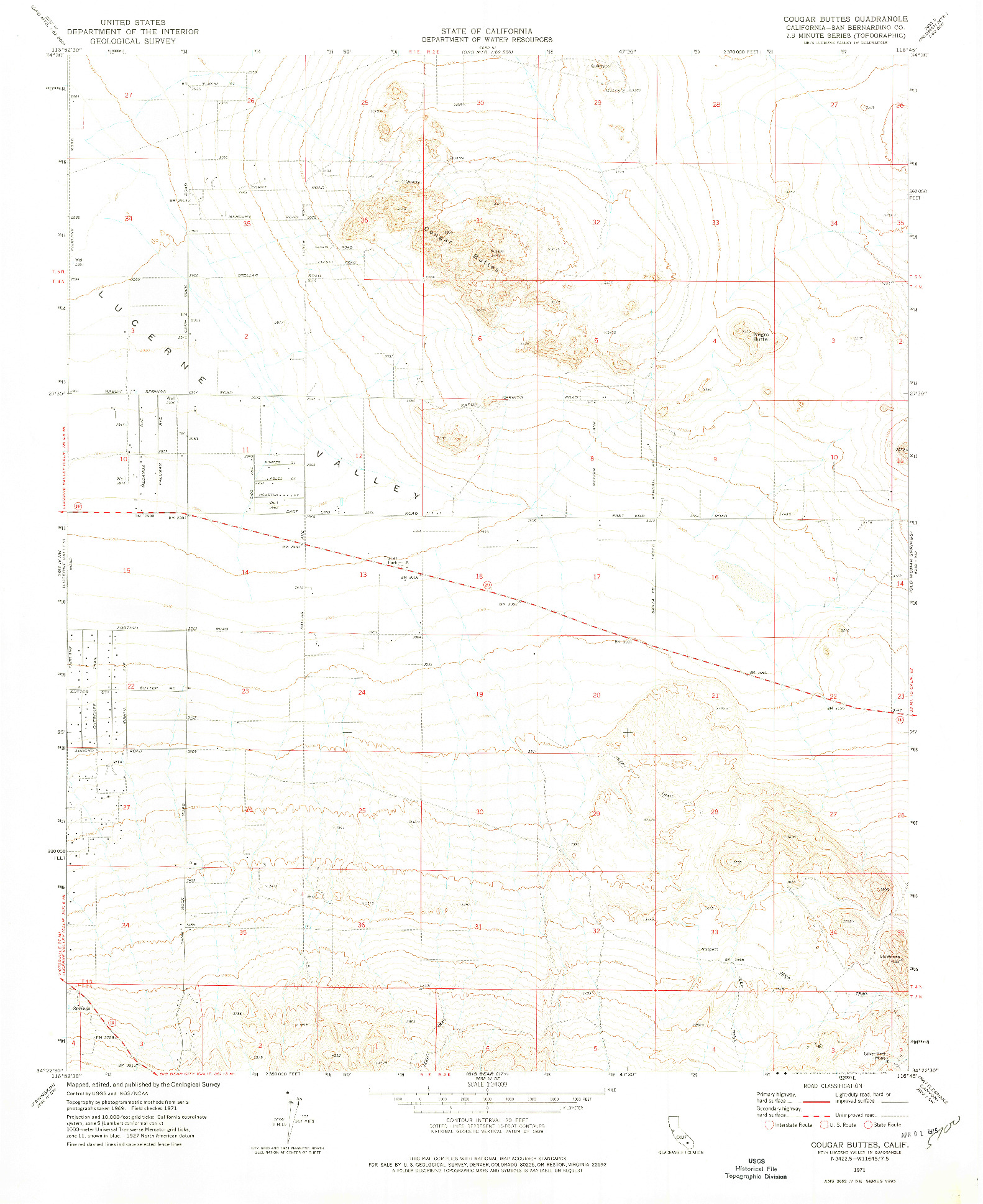 USGS 1:24000-SCALE QUADRANGLE FOR COUGAR BUTTES, CA 1971