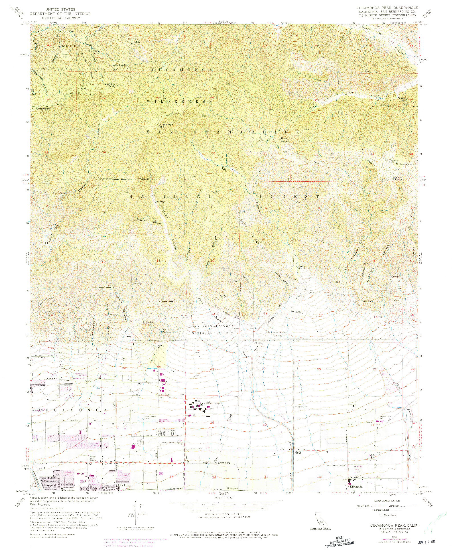 USGS 1:24000-SCALE QUADRANGLE FOR CUCAMONGA PEAK, CA 1966