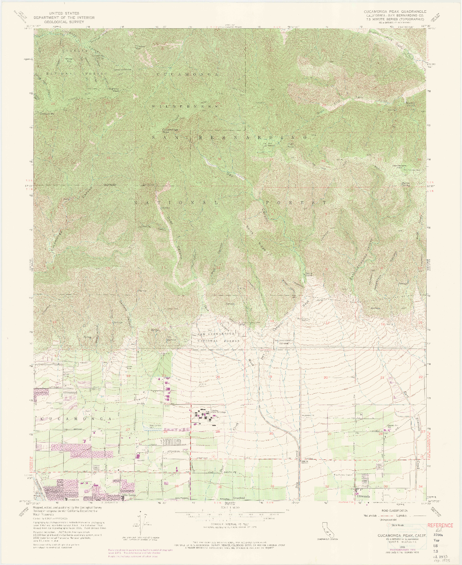 USGS 1:24000-SCALE QUADRANGLE FOR CUCAMONGA PEAK, CA 1966