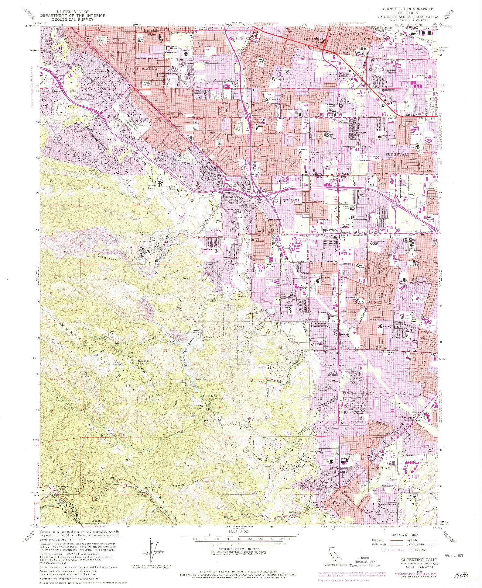 USGS 1:24000-SCALE QUADRANGLE FOR CUPERTINO, CA 1961