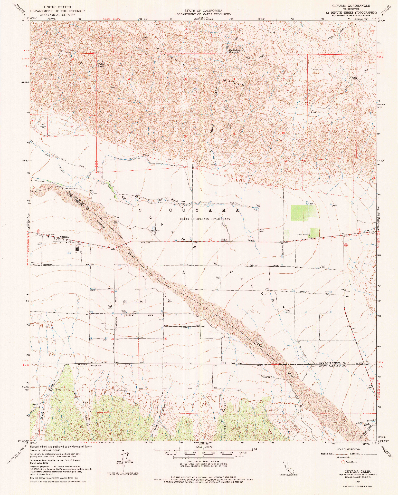 USGS 1:24000-SCALE QUADRANGLE FOR CUYAMA, CA 1964