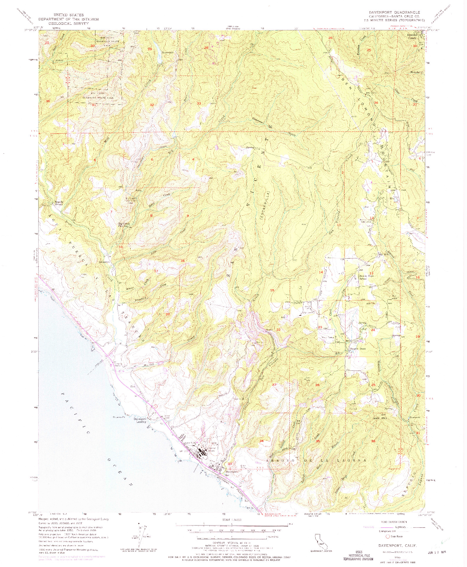 USGS 1:24000-SCALE QUADRANGLE FOR DAVENPORT, CA 1955