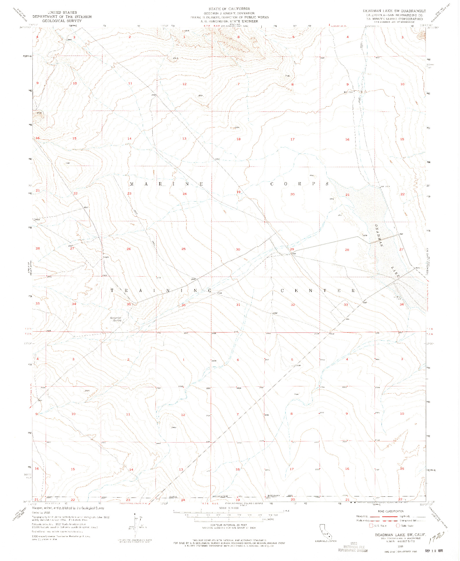 USGS 1:24000-SCALE QUADRANGLE FOR DEADMAN LAKE SW, CA 1955