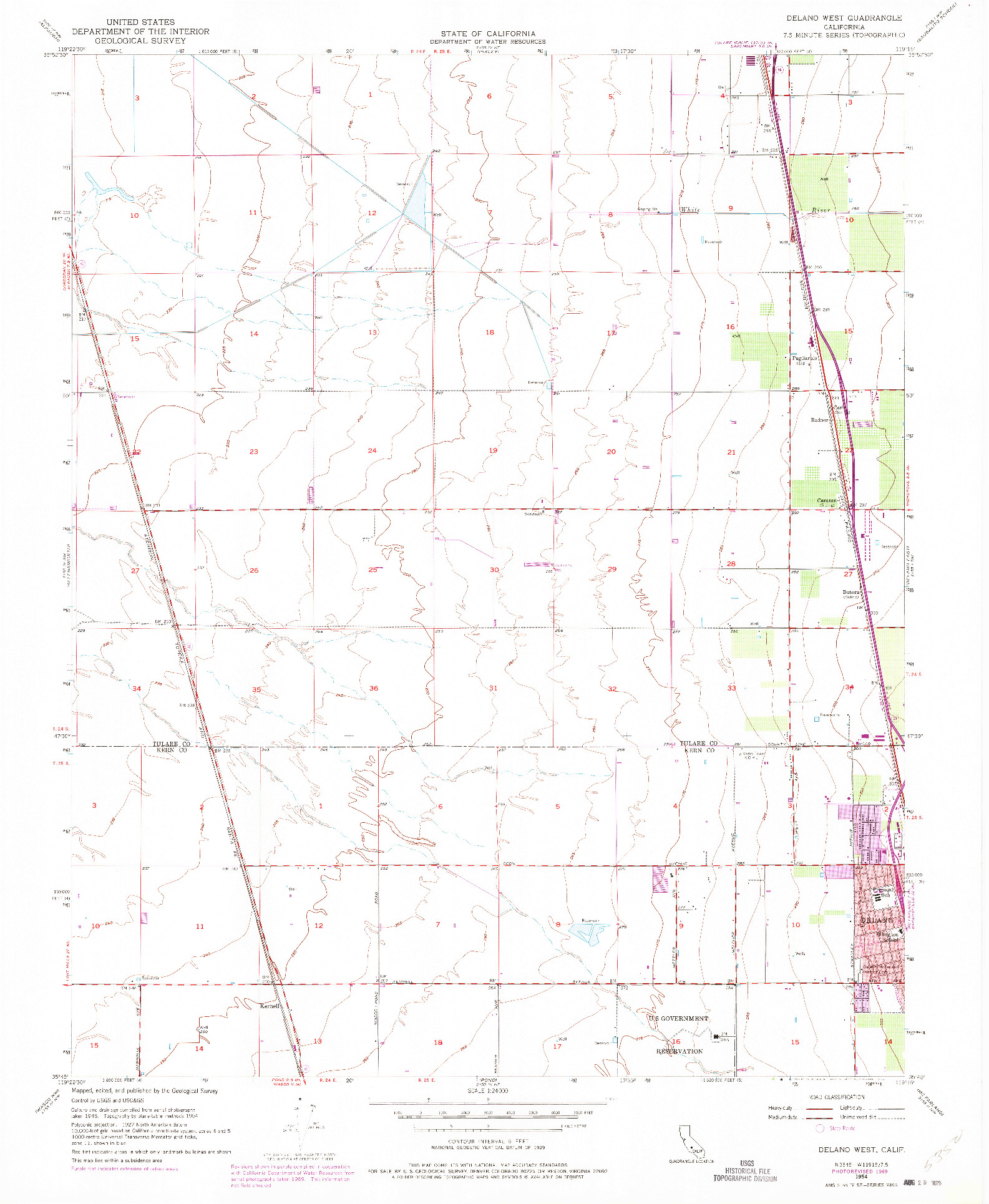 USGS 1:24000-SCALE QUADRANGLE FOR DELANO WEST, CA 1954