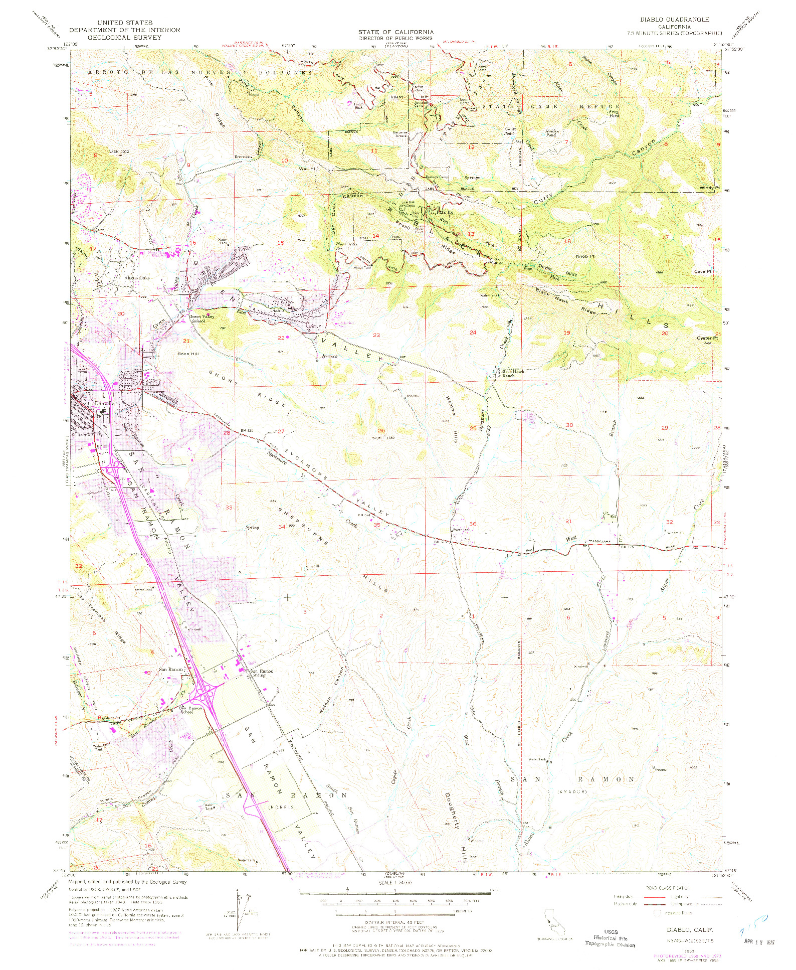 USGS 1:24000-SCALE QUADRANGLE FOR DIABLO, CA 1953