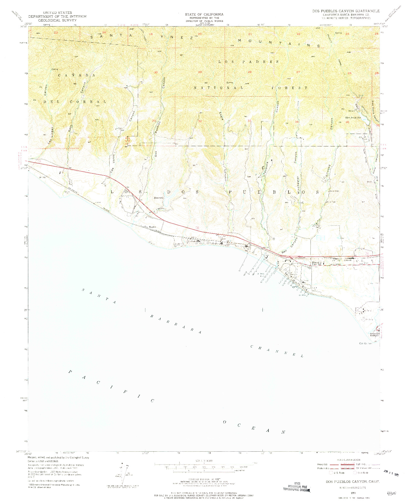 USGS 1:24000-SCALE QUADRANGLE FOR DOS PUEBLOS CANYON, CA 1951