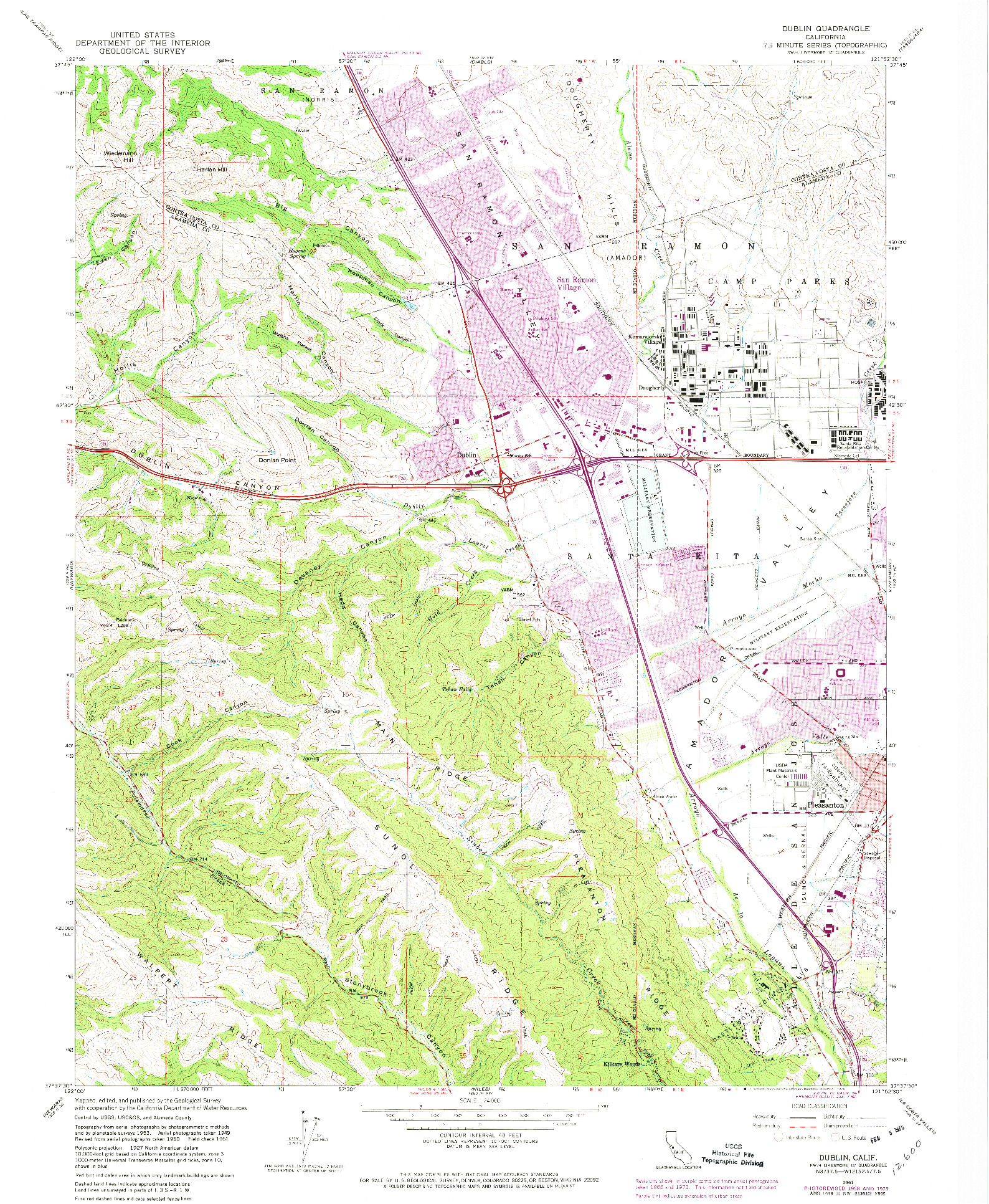 USGS 1:24000-SCALE QUADRANGLE FOR DUBLIN, CA 1961