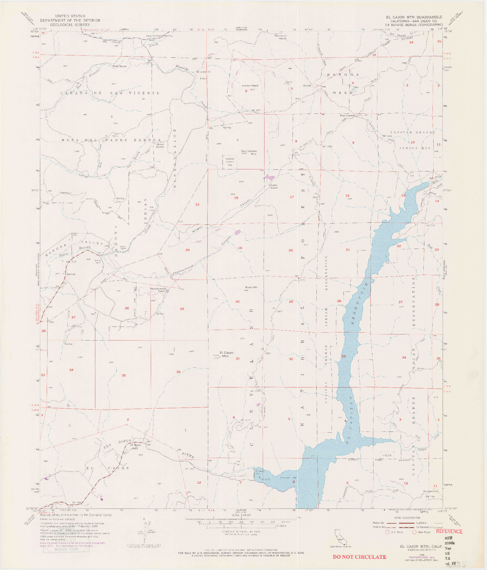 USGS 1:24000-SCALE QUADRANGLE FOR EL CAJON MOUNTAIN, CA 1955