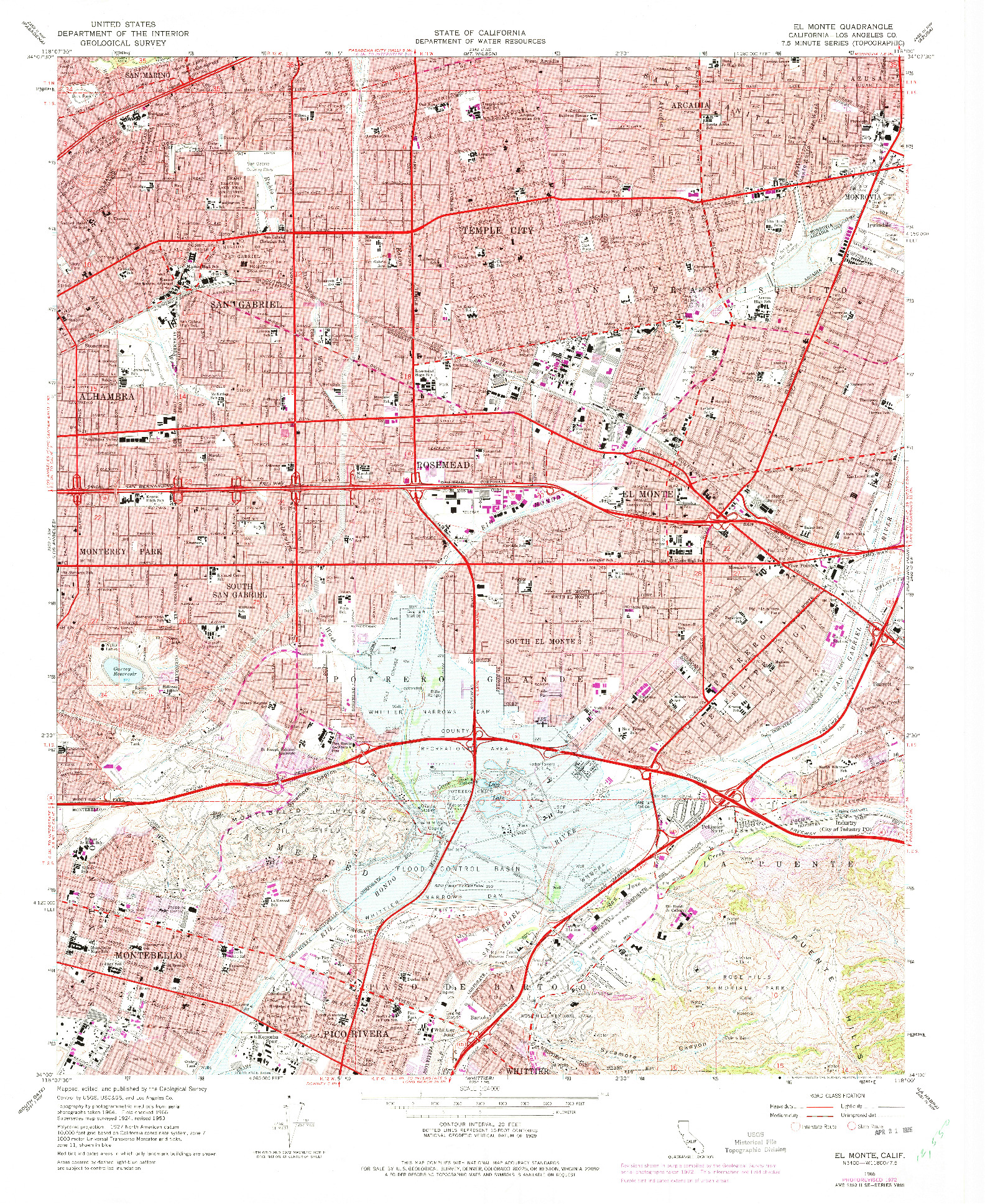 USGS 1:24000-SCALE QUADRANGLE FOR EL MONTE, CA 1966