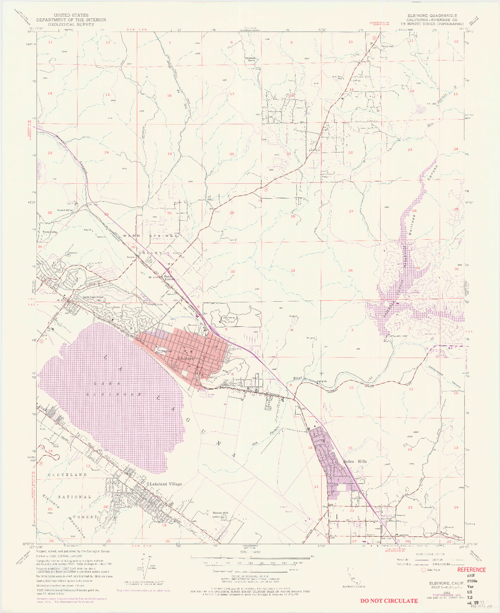 USGS 1:24000-SCALE QUADRANGLE FOR ELSINORE, CA 1953