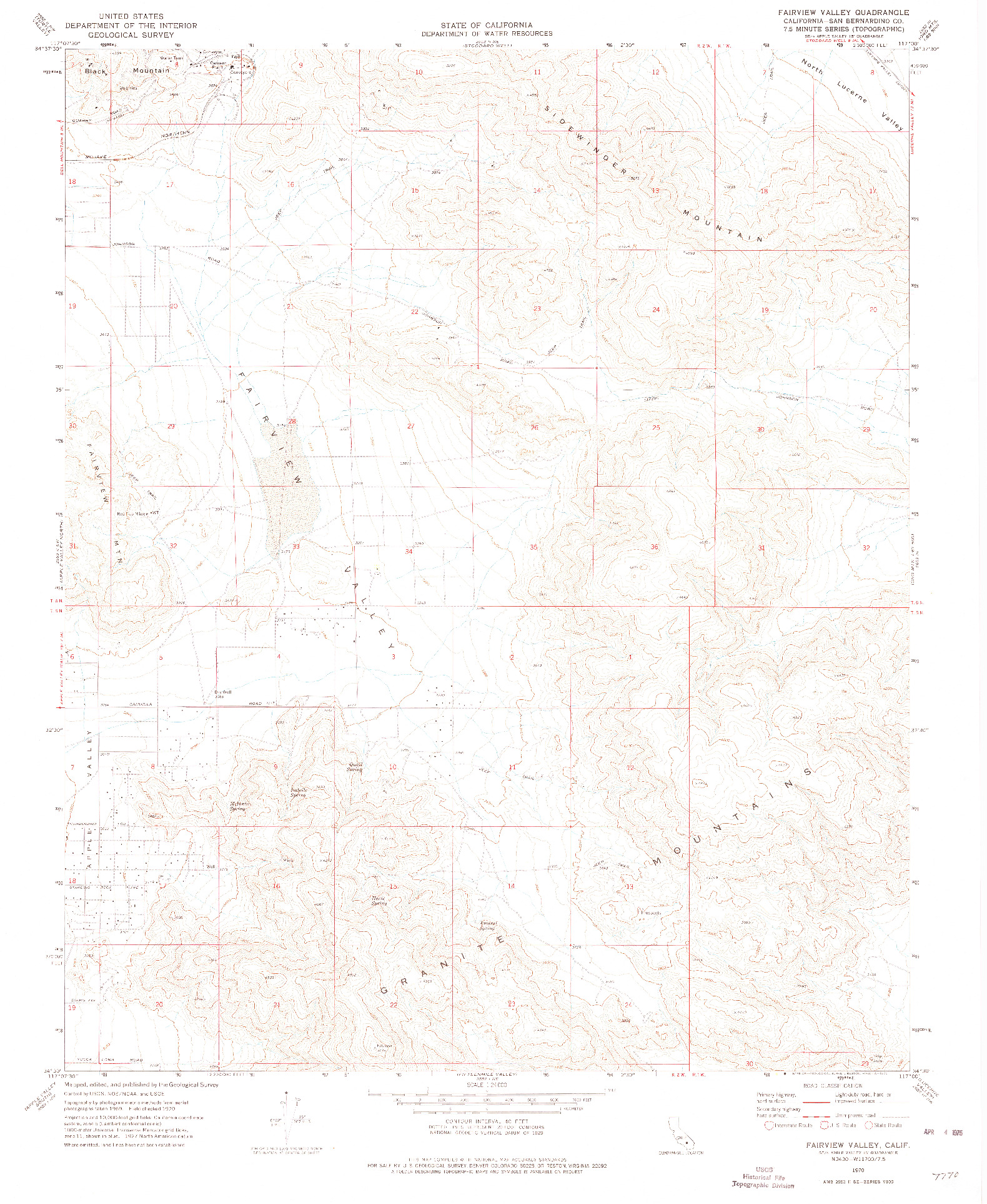 USGS 1:24000-SCALE QUADRANGLE FOR FAIRVIEW VALLEY, CA 1970