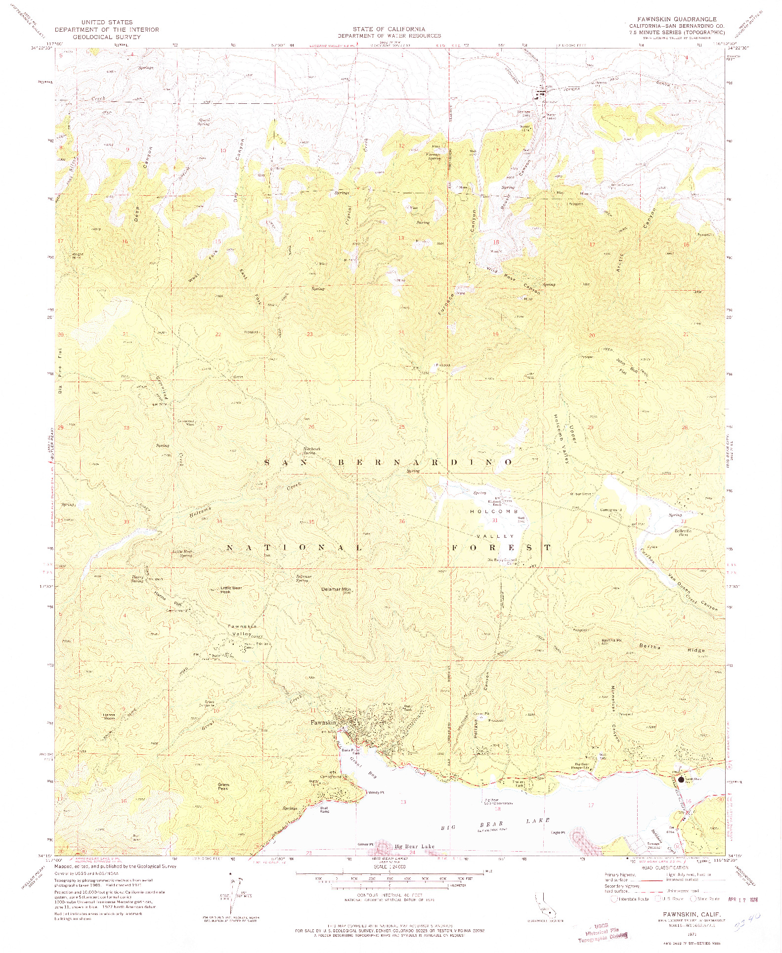 USGS 1:24000-SCALE QUADRANGLE FOR FAWNSKIN, CA 1971