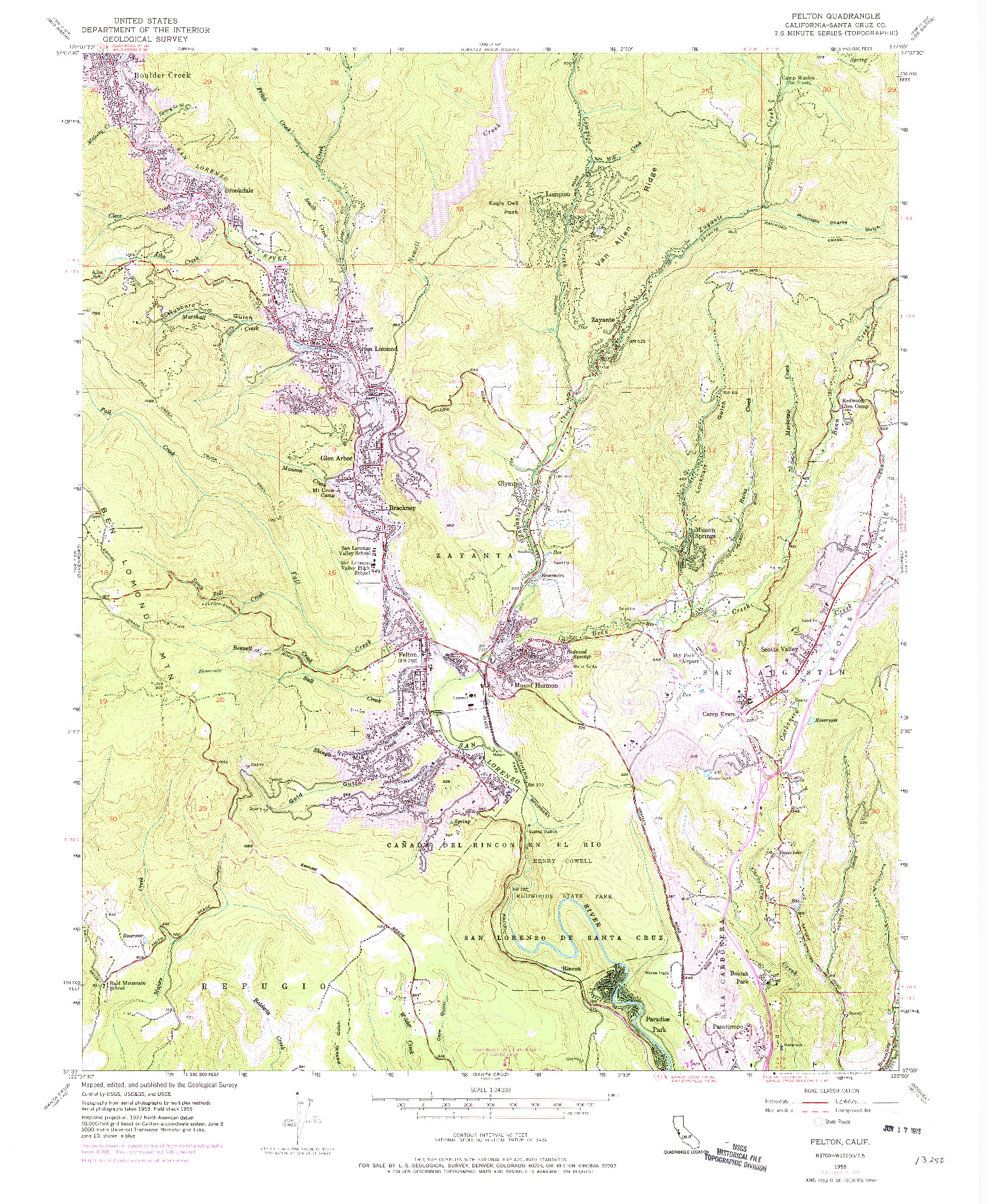 USGS 1:24000-SCALE QUADRANGLE FOR FELTON, CA 1955