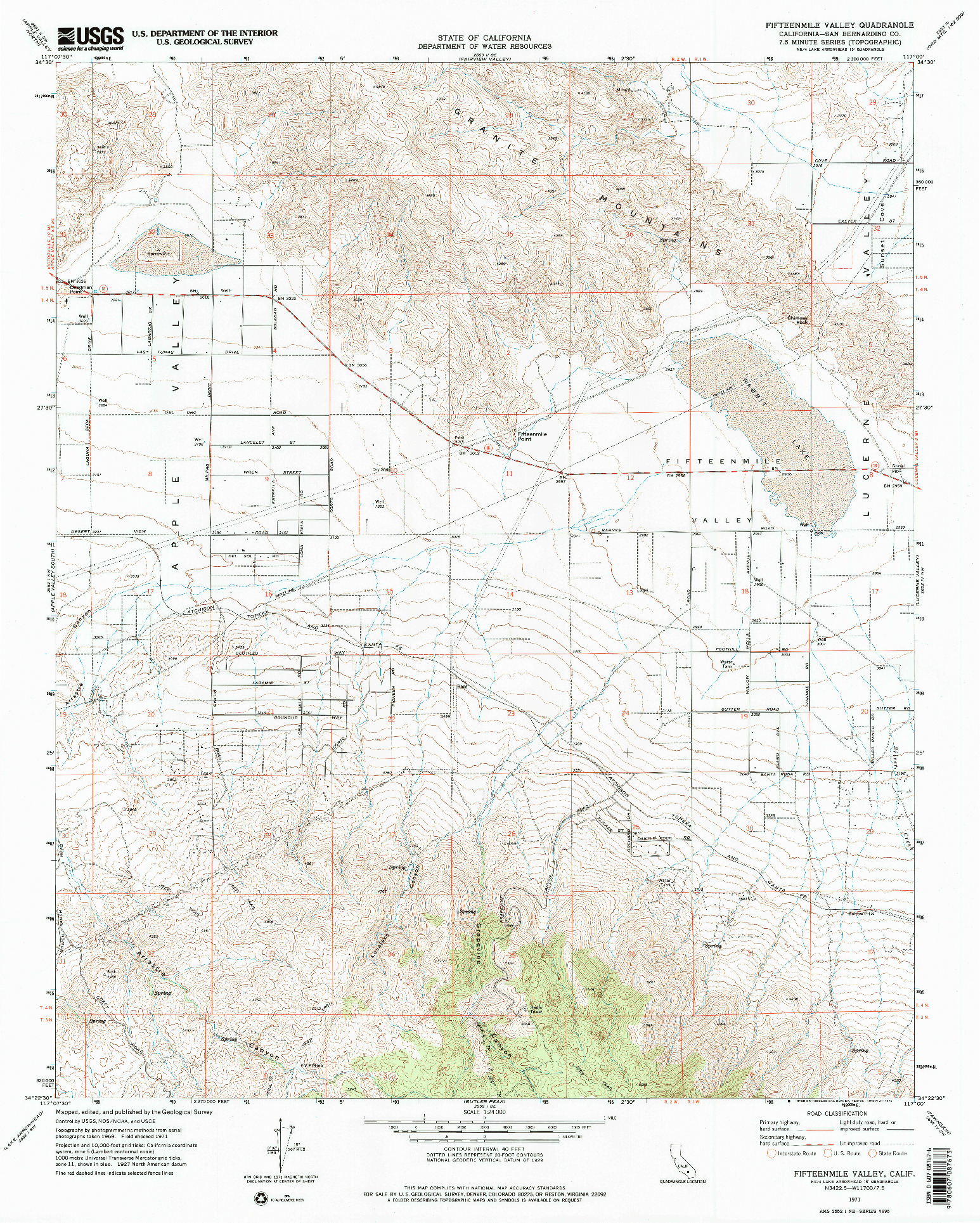 USGS 1:24000-SCALE QUADRANGLE FOR FIFTEENMILE VALLEY, CA 1971