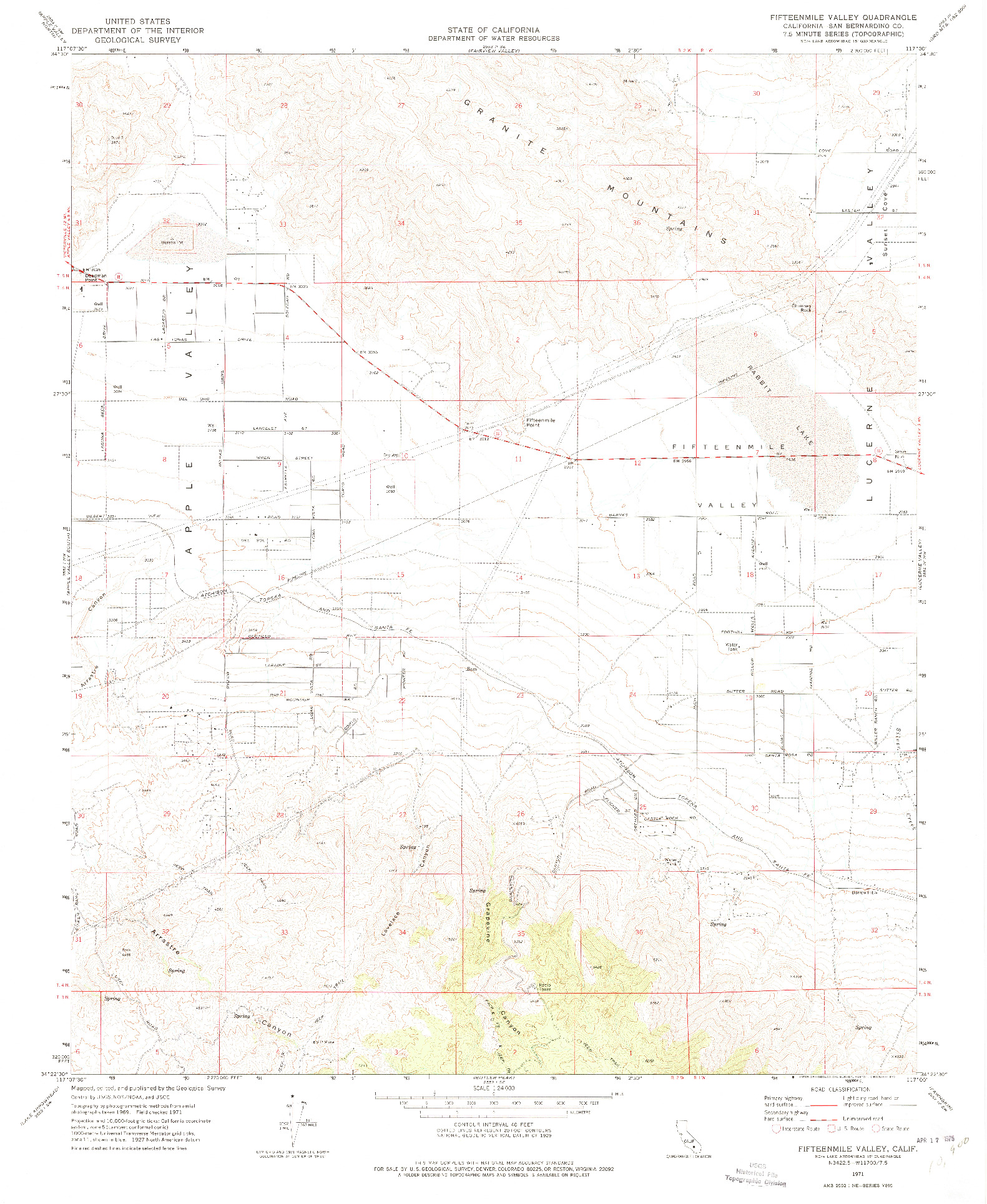 USGS 1:24000-SCALE QUADRANGLE FOR FIFTEENMILE VALLEY, CA 1971