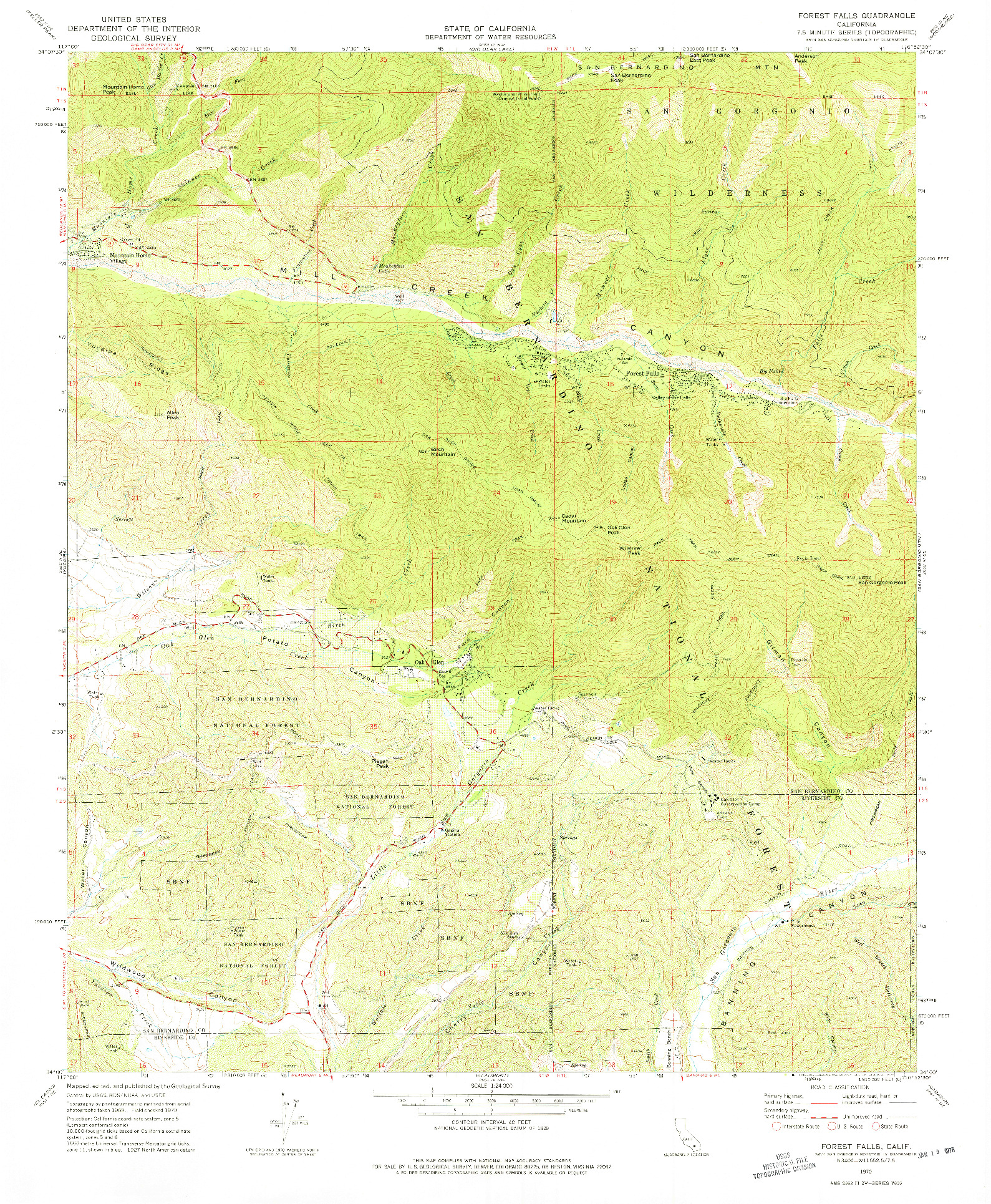 USGS 1:24000-SCALE QUADRANGLE FOR FOREST FALLS, CA 1970