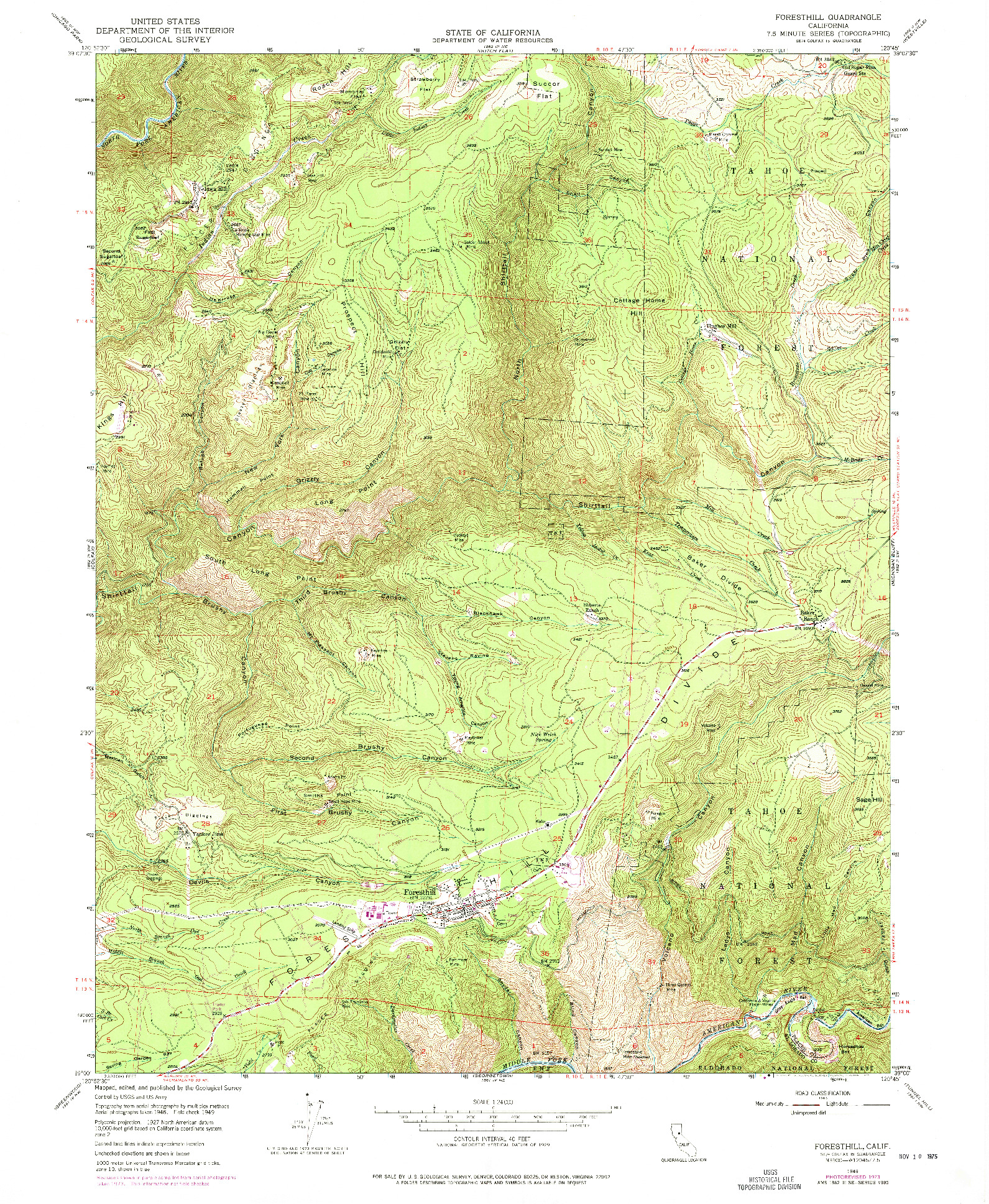 USGS 1:24000-SCALE QUADRANGLE FOR FORESTHILL, CA 1948