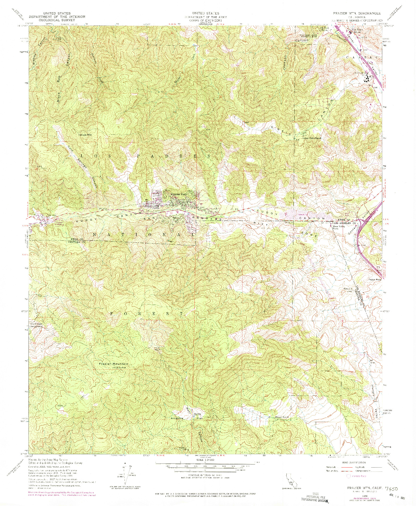USGS 1:24000-SCALE QUADRANGLE FOR FRAZIER MTN, CA 1958