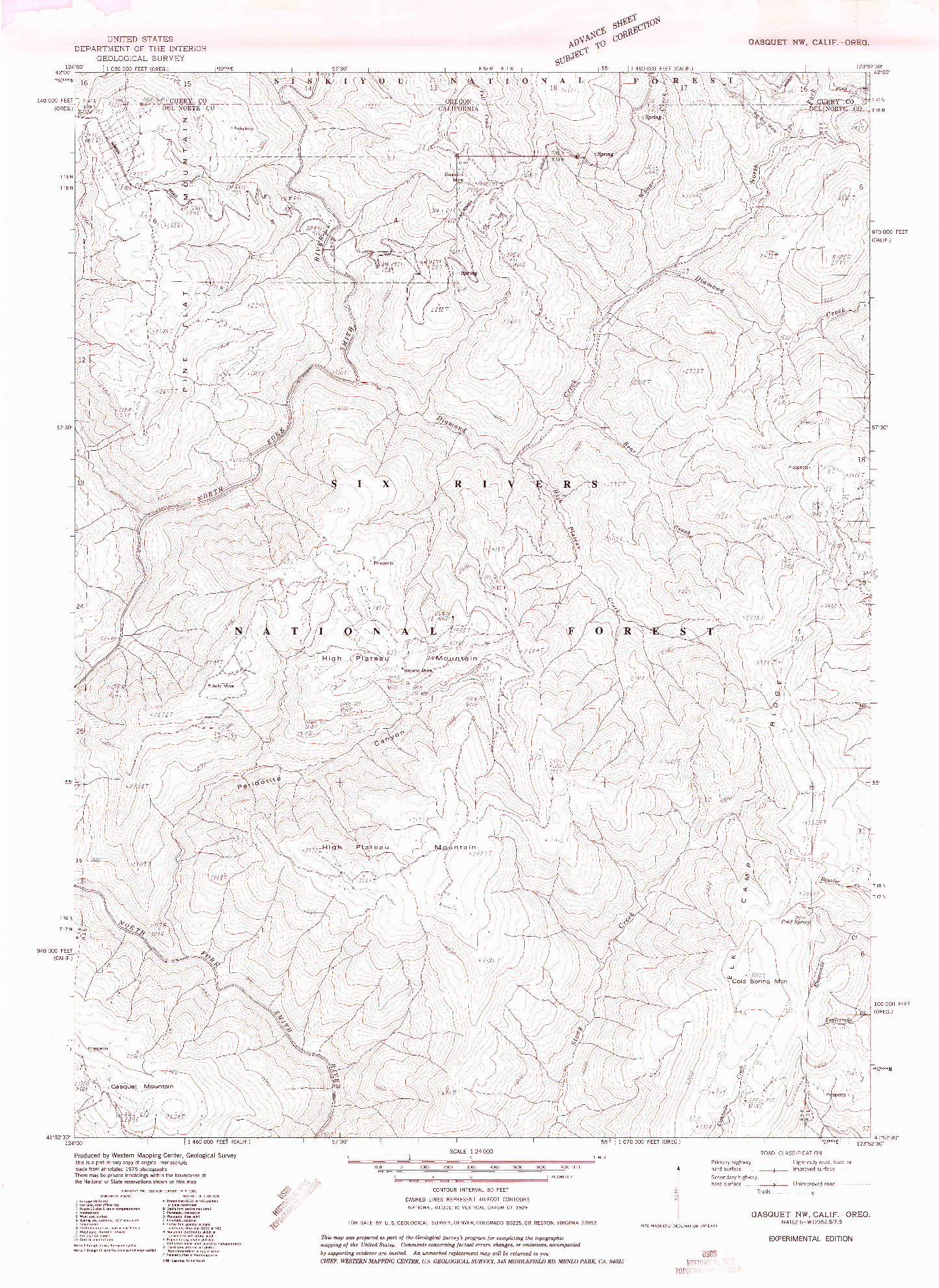 USGS 1:24000-SCALE QUADRANGLE FOR GASQUET NW, CA 1975