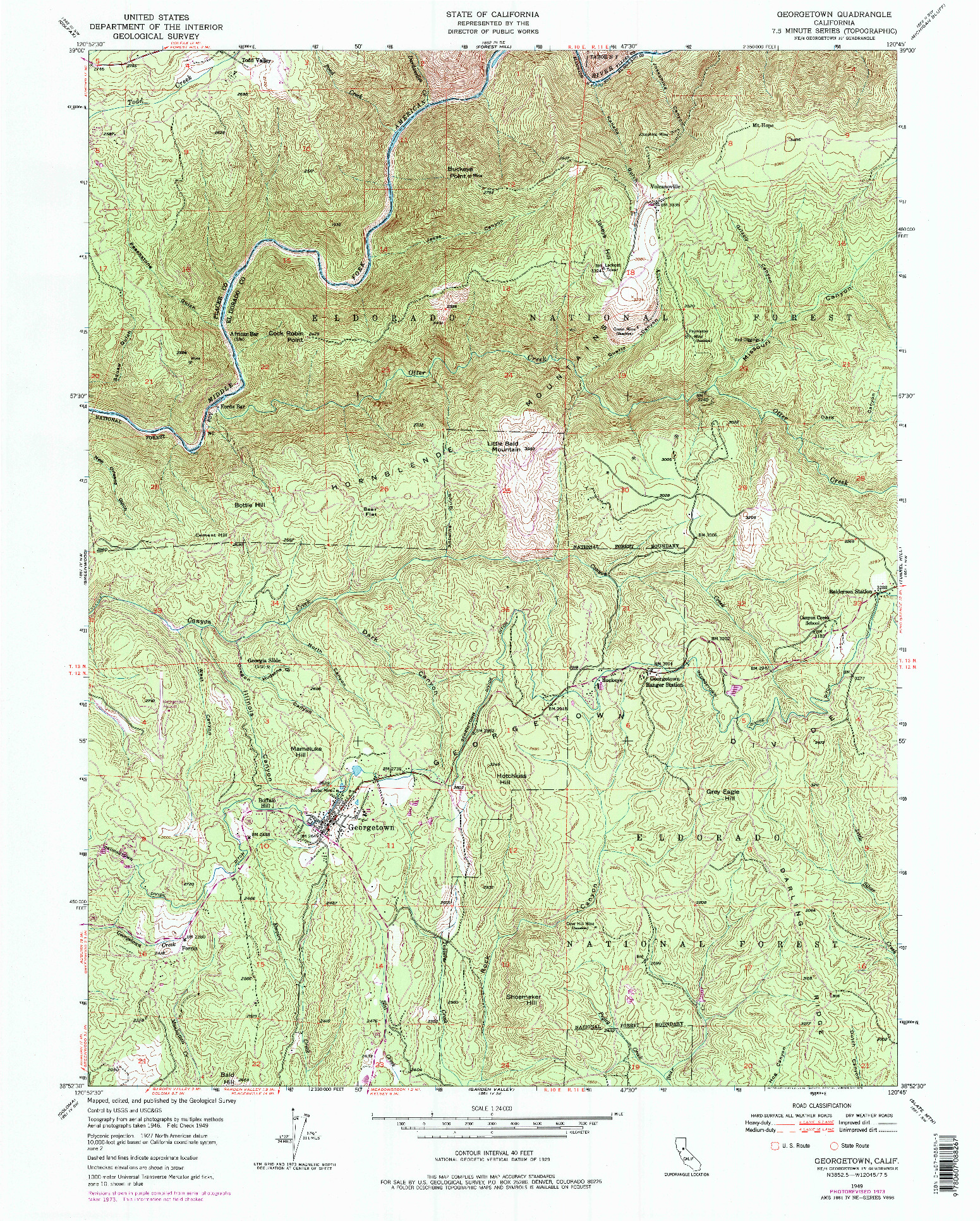 USGS 1:24000-SCALE QUADRANGLE FOR GEORGETOWN, CA 1949