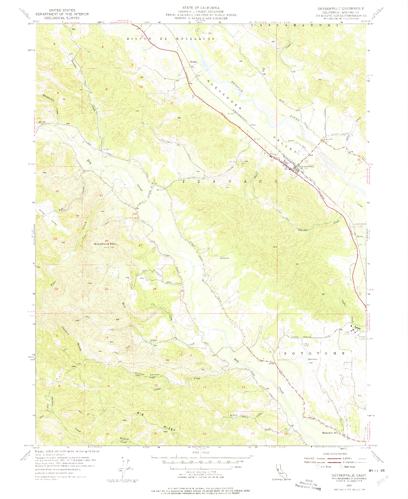 USGS 1:24000-SCALE QUADRANGLE FOR GEYSERVILLE, CA 1955