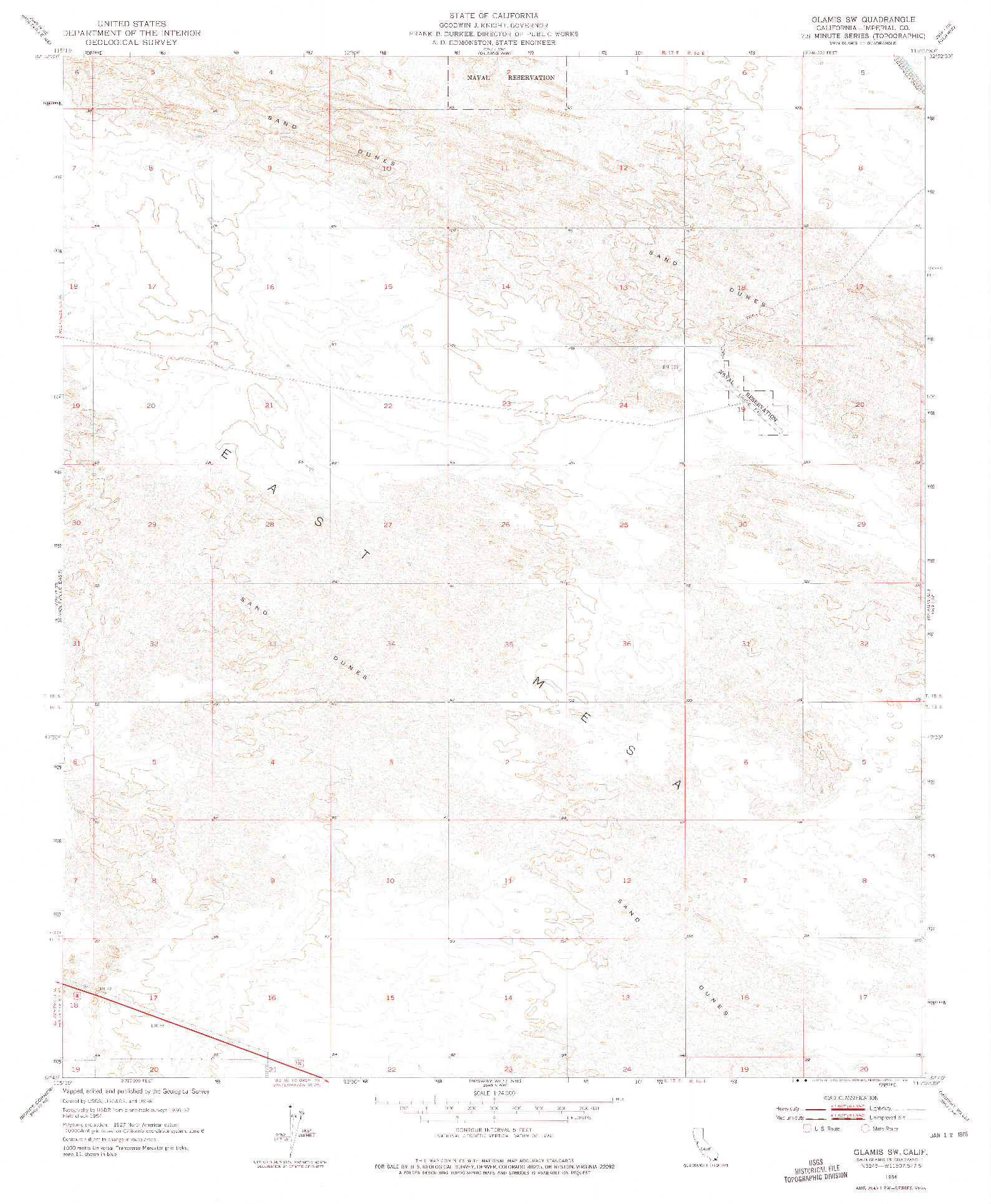 USGS 1:24000-SCALE QUADRANGLE FOR GLAMIS SW, CA 1954