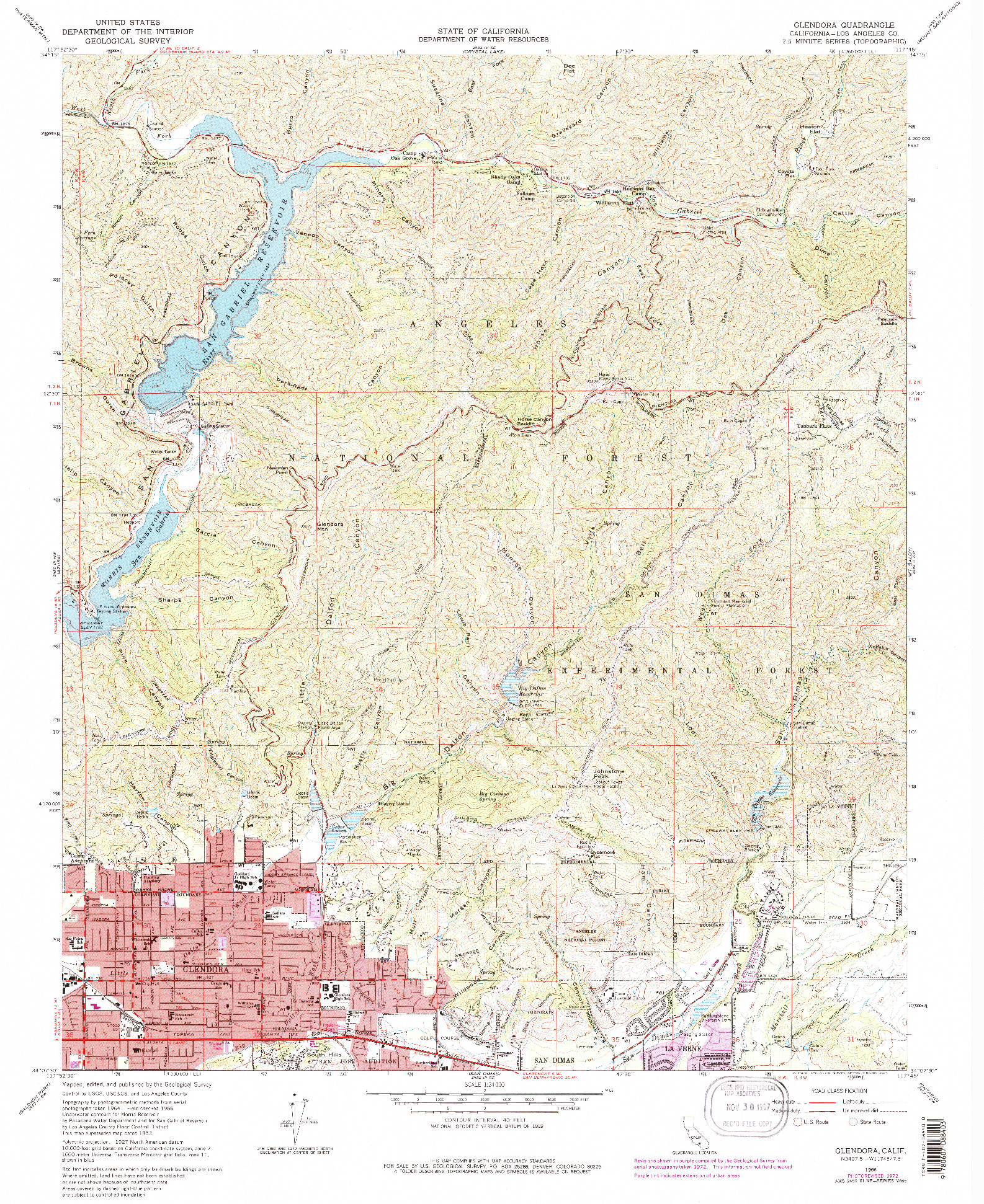 USGS 1:24000-SCALE QUADRANGLE FOR GLENDORA, CA 1966