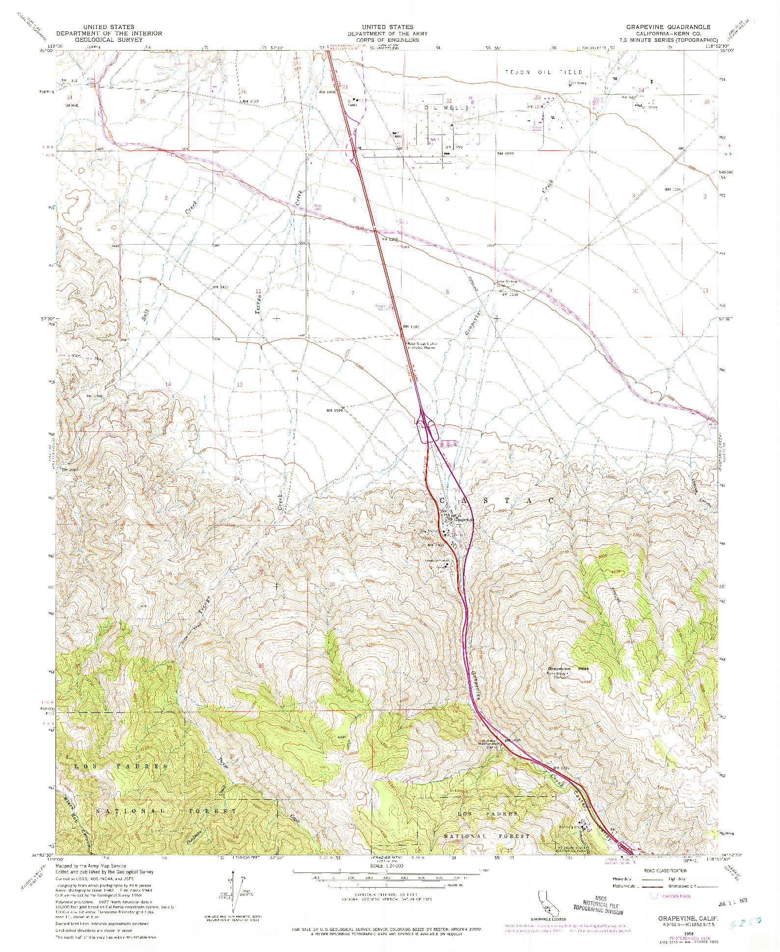 USGS 1:24000-SCALE QUADRANGLE FOR GRAPEVINE, CA 1958