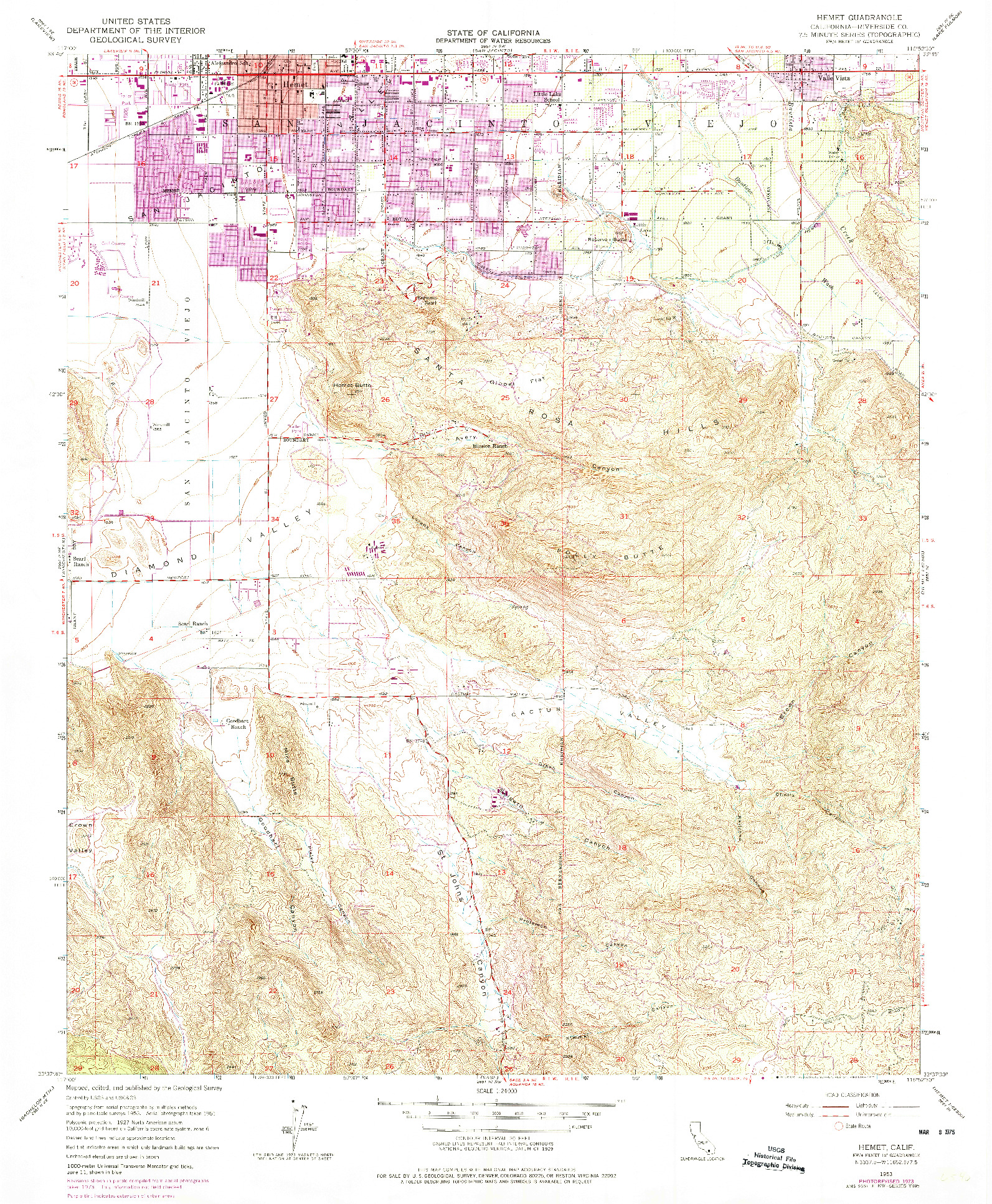 USGS 1:24000-SCALE QUADRANGLE FOR HEMET, CA 1953