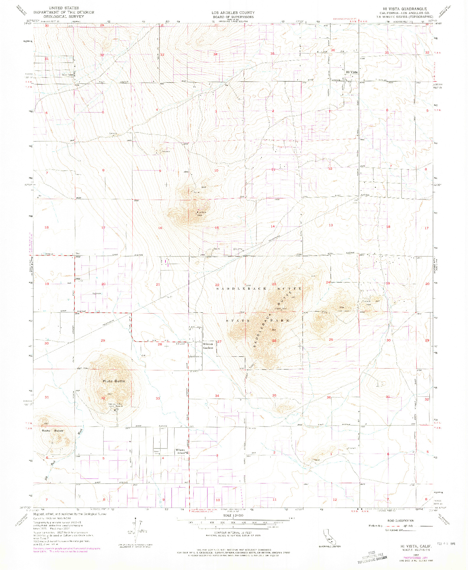 USGS 1:24000-SCALE QUADRANGLE FOR HI VISTA, CA 1957