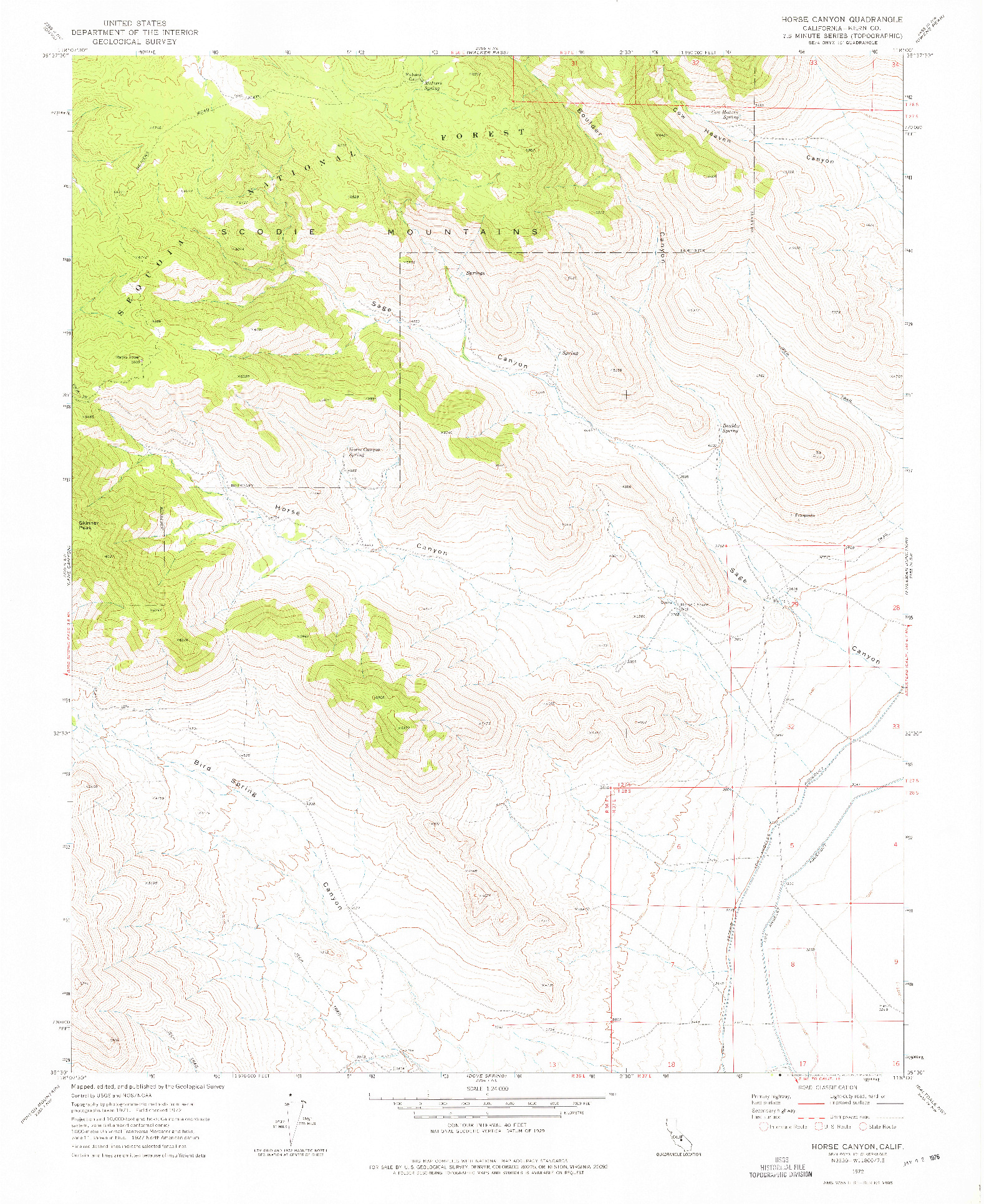 USGS 1:24000-SCALE QUADRANGLE FOR HORSE CANYON, CA 1972