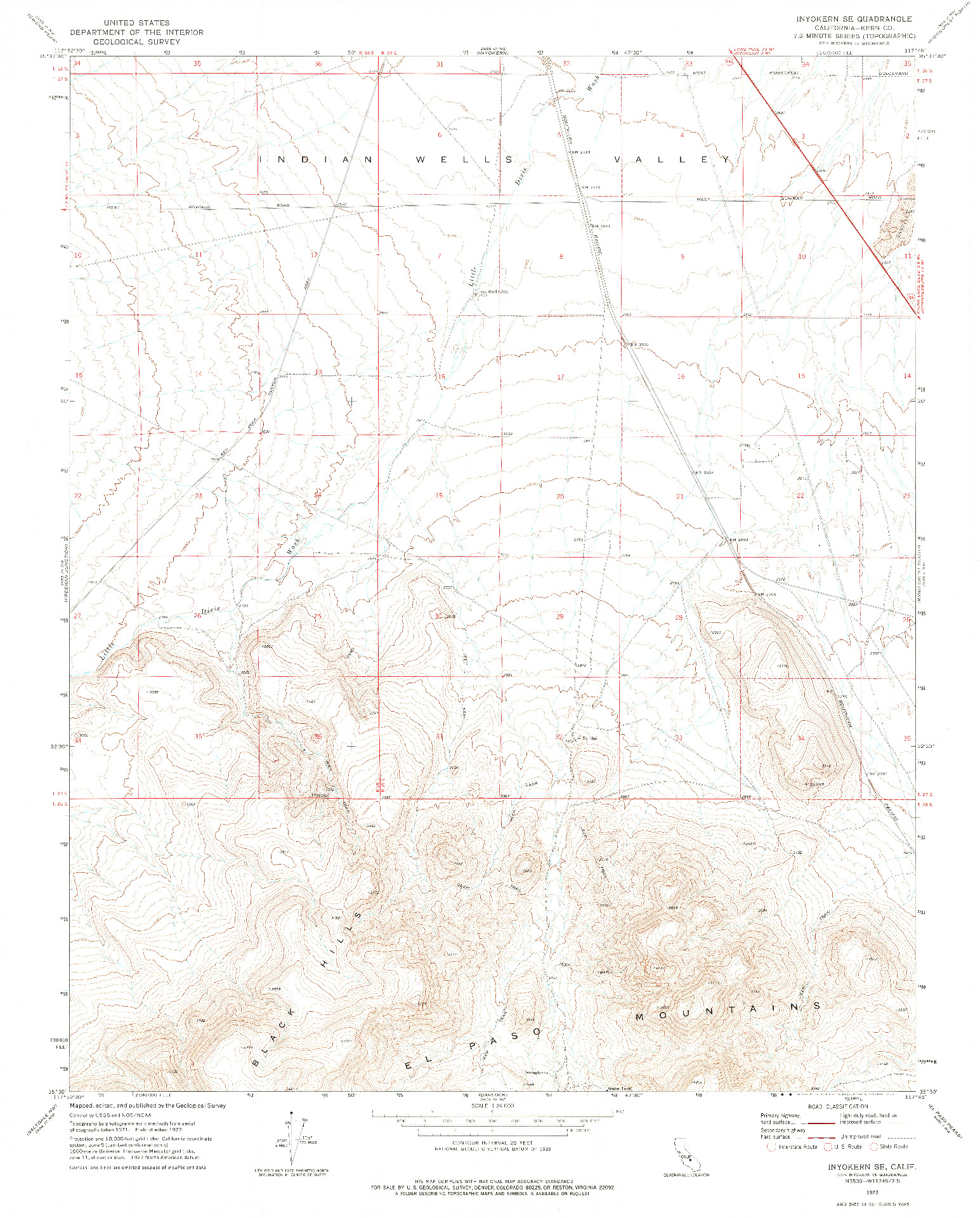 USGS 1:24000-SCALE QUADRANGLE FOR INYOKERN SE, CA 1972