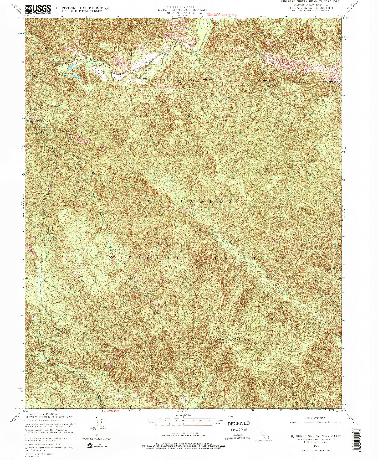 USGS 1:24000-SCALE QUADRANGLE FOR JUNIPERO SERRA PEAK, CA 1949