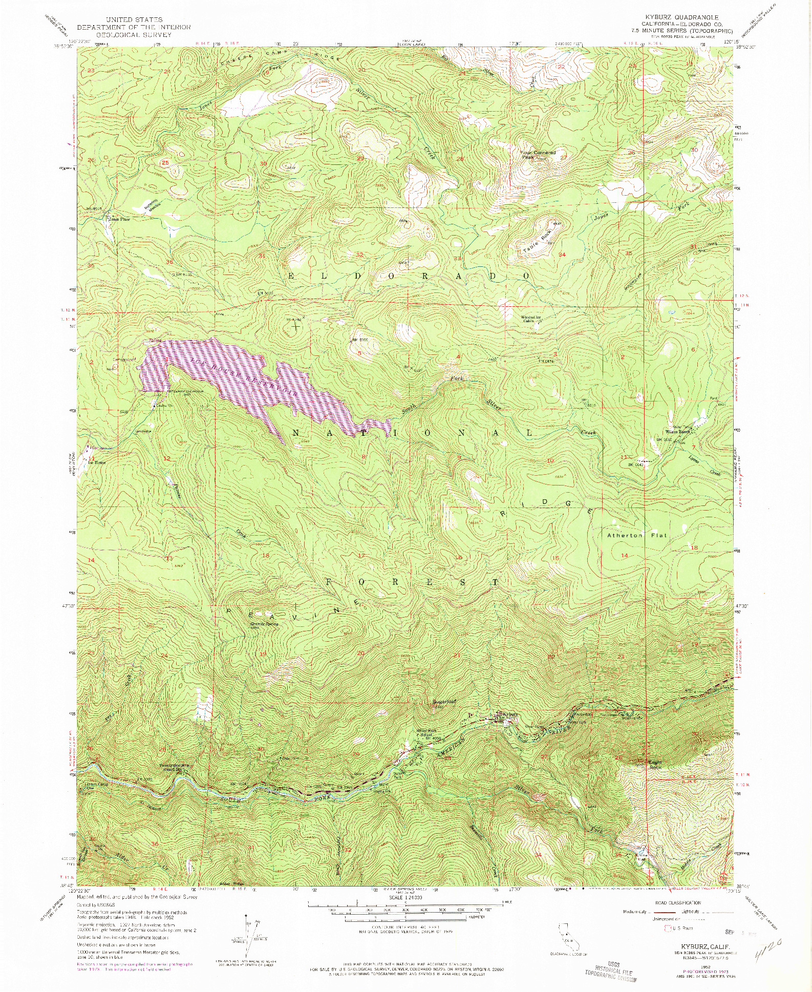 USGS 1:24000-SCALE QUADRANGLE FOR KYBURZ, CA 1952