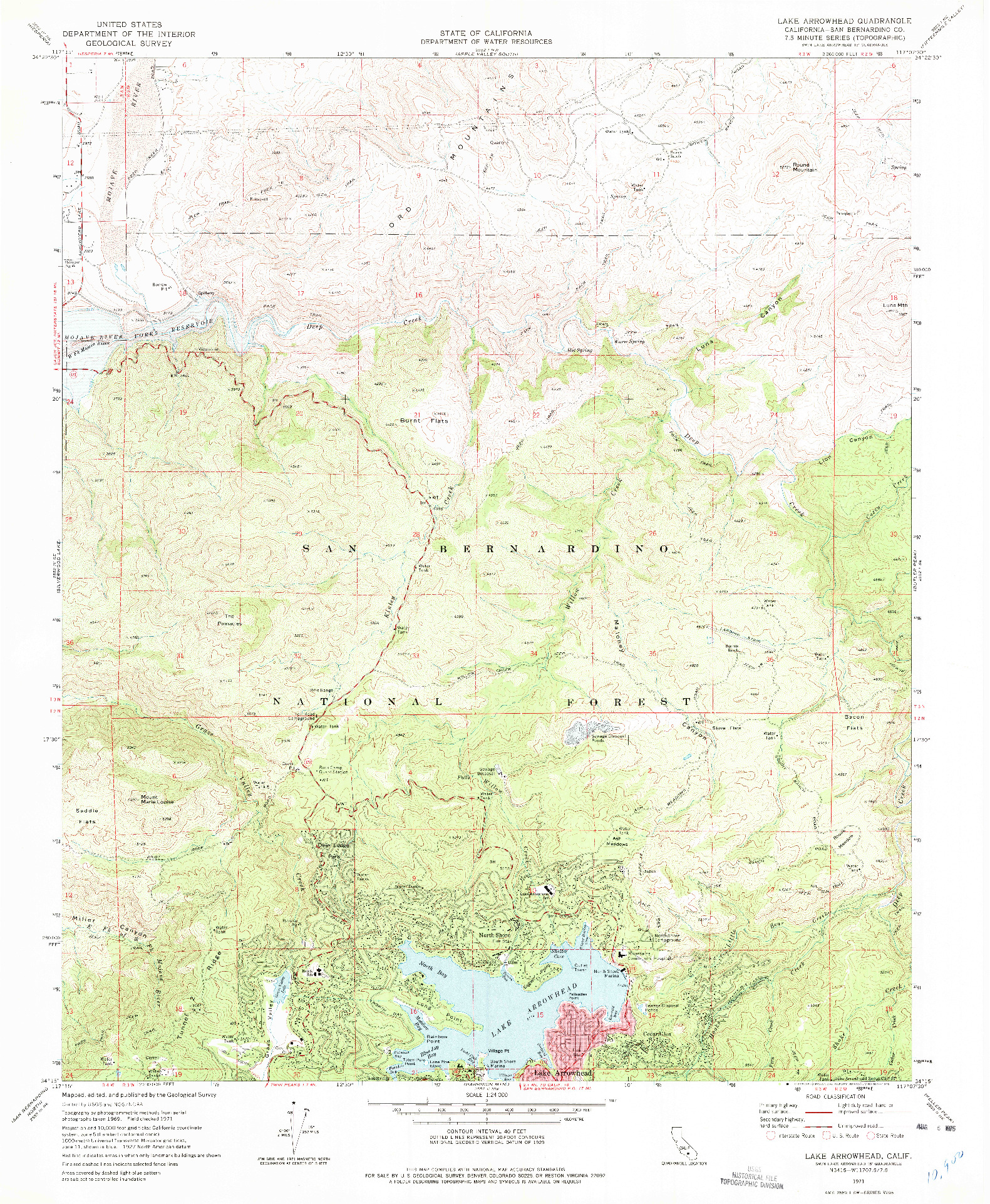 USGS 1:24000-SCALE QUADRANGLE FOR LAKE ARROWHEAD, CA 1971