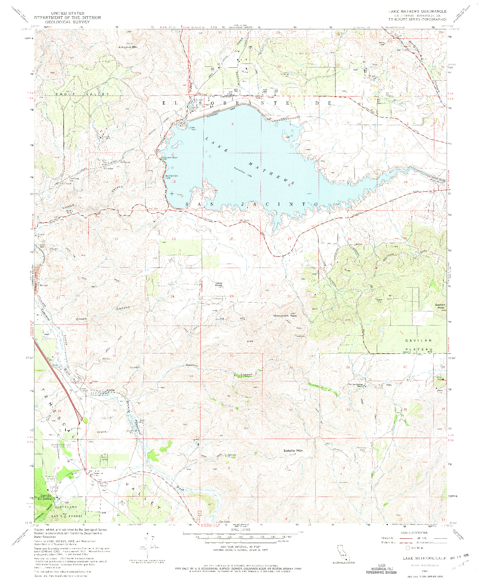 USGS 1:24000-SCALE QUADRANGLE FOR LAKE MATHEWS, CA 1967