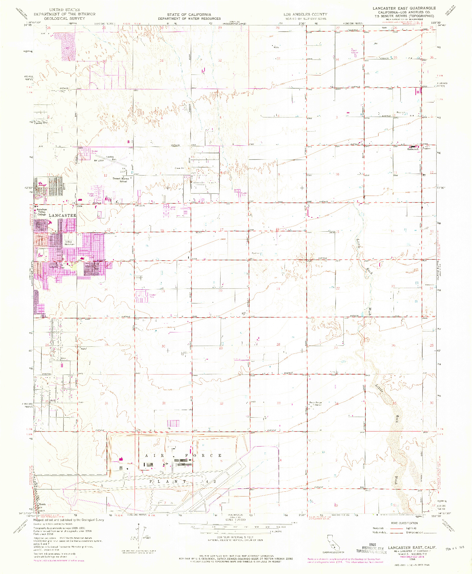 USGS 1:24000-SCALE QUADRANGLE FOR LANCASTER EAST, CA 1958