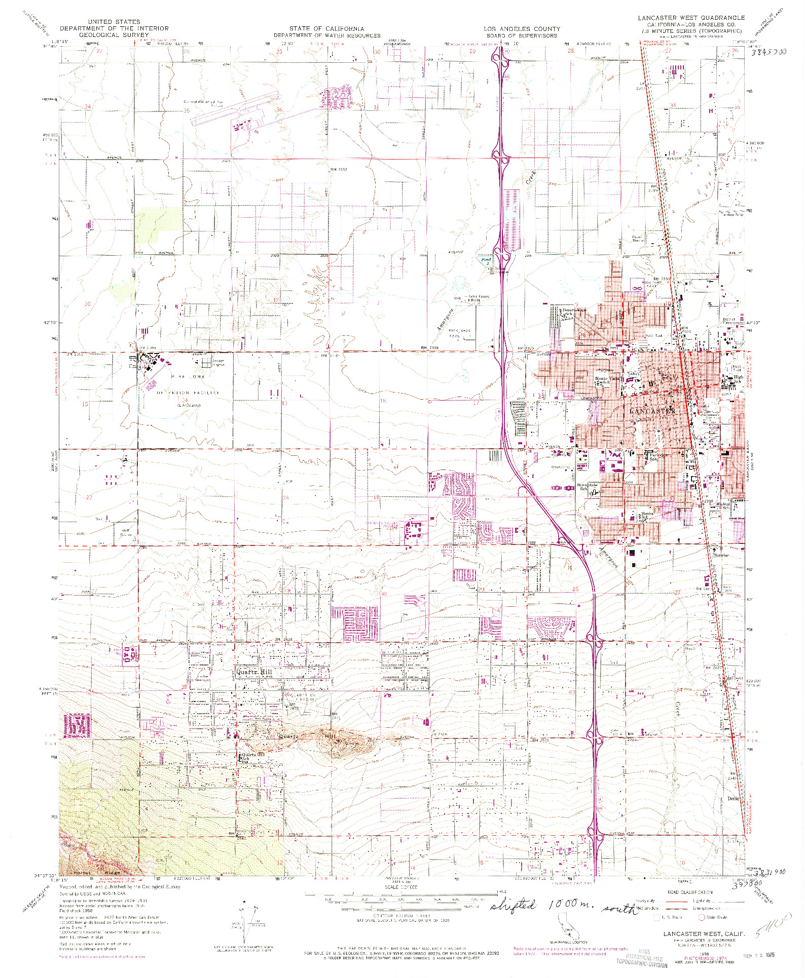 USGS 1:24000-SCALE QUADRANGLE FOR LANCASTER WEST, CA 1958